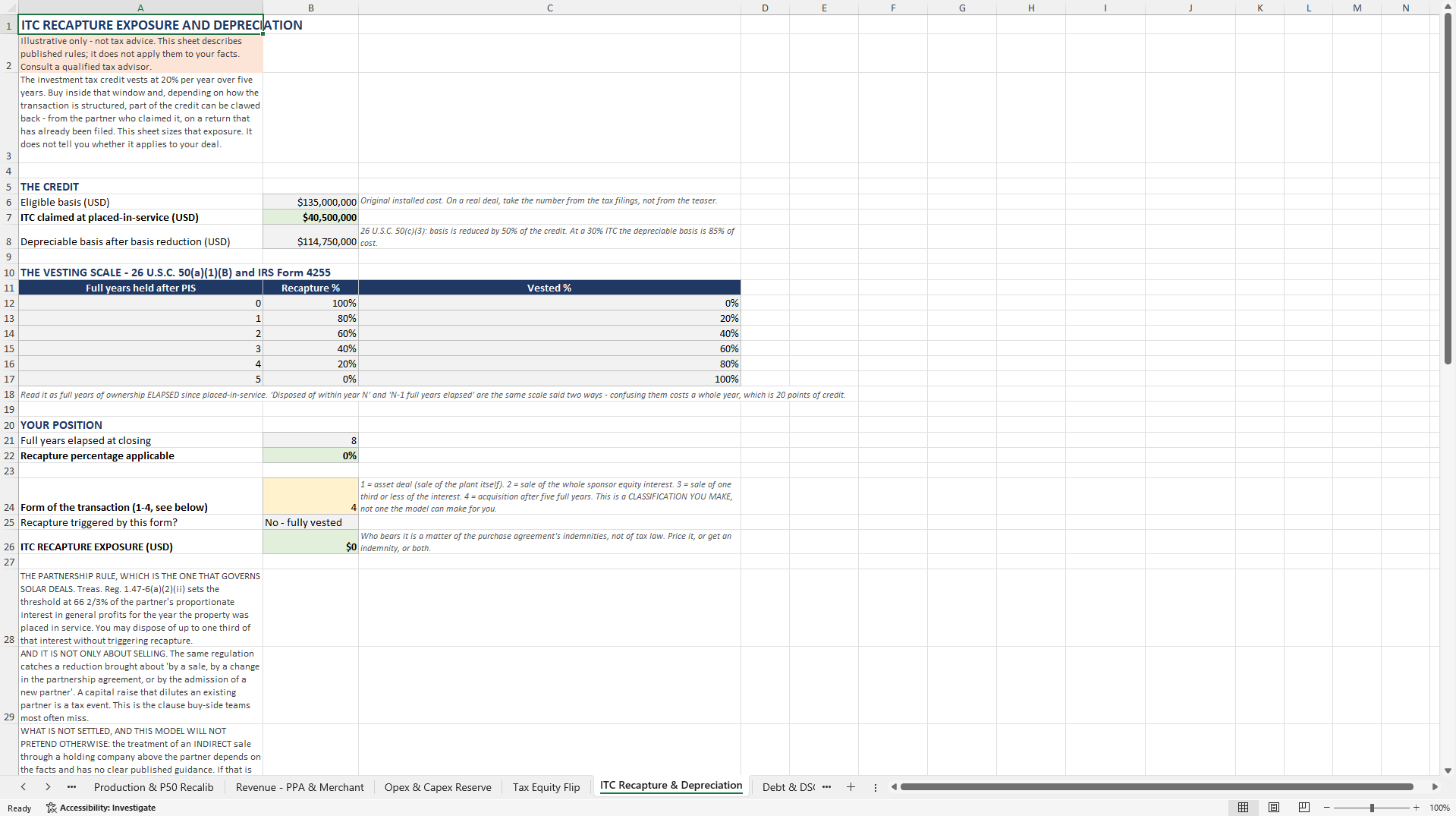 Operating Solar Asset Acquisition & Tax Equity Flip Model (Excel template (XLSX)) Preview Image