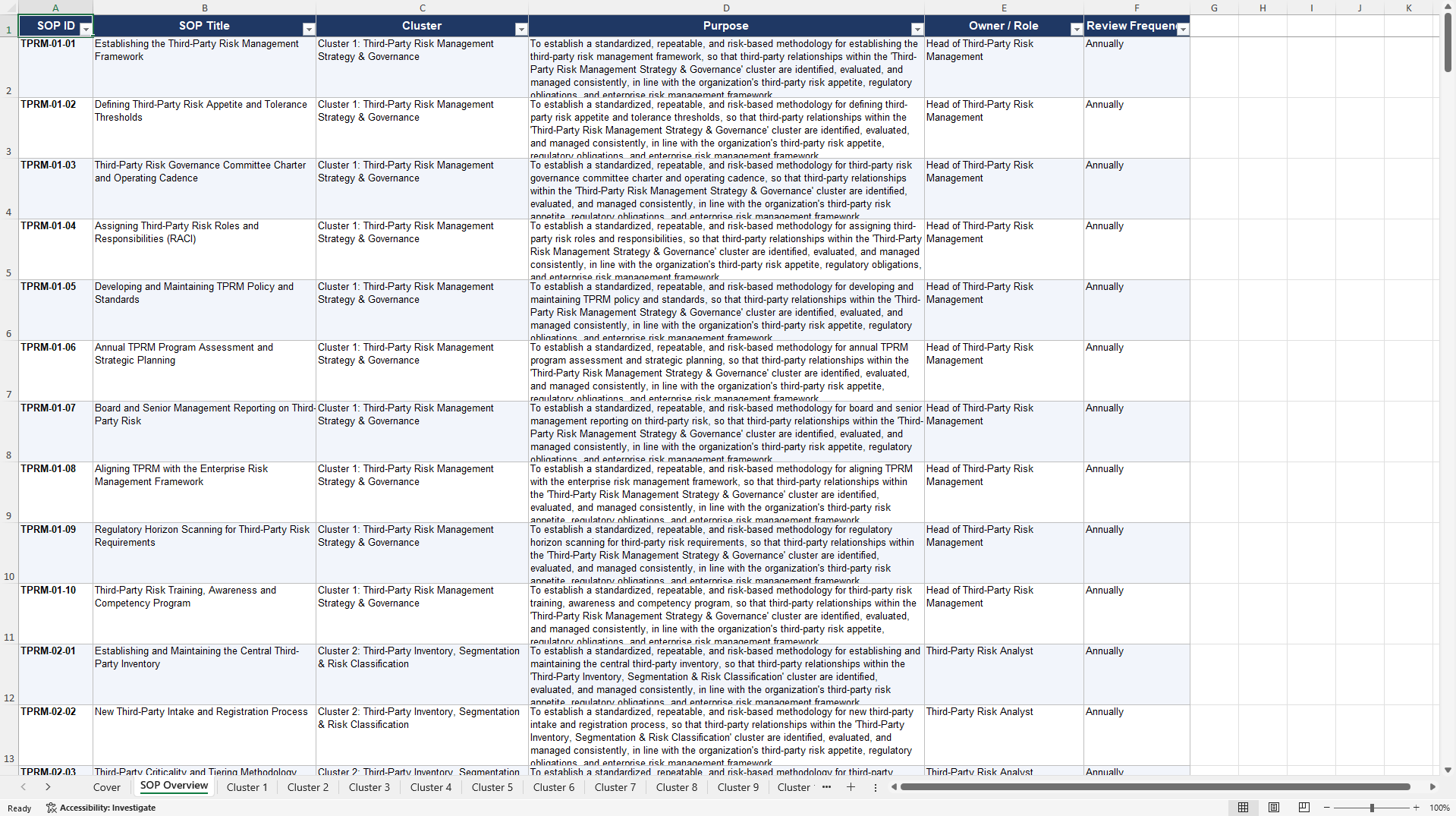 100+ Third-Party Risk Management SOPs (Excel template (XLSX)) Preview Image
