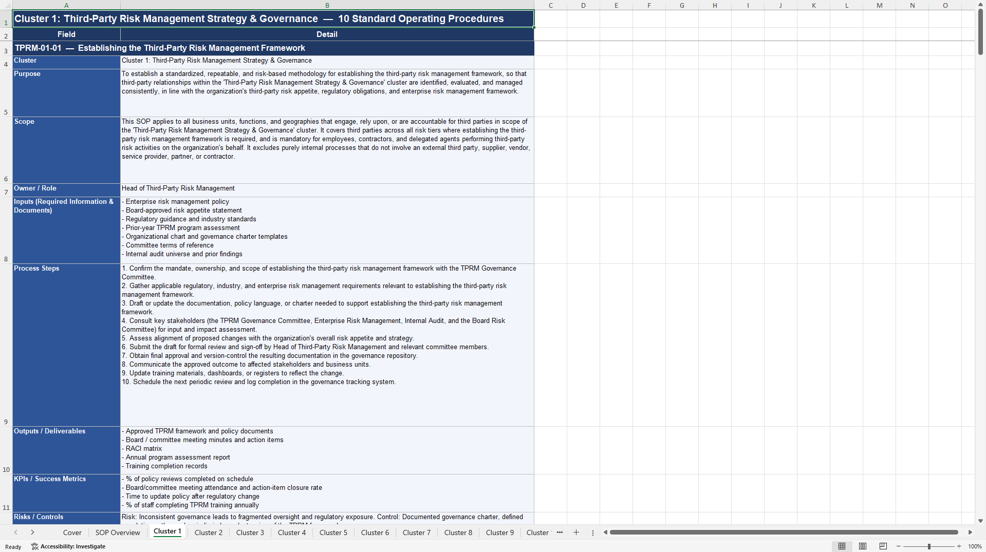 100+ Third-Party Risk Management SOPs (Excel template (XLSX)) Preview Image
