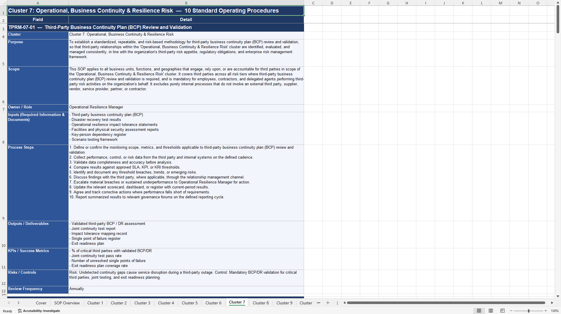 100+ Third-Party Risk Management SOPs (Excel template (XLSX)) Preview Image