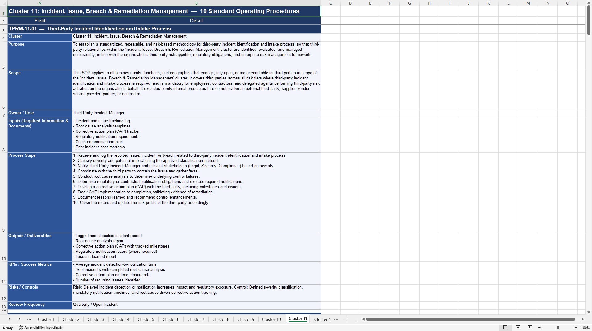 100+ Third-Party Risk Management SOPs (Excel template (XLSX)) Preview Image