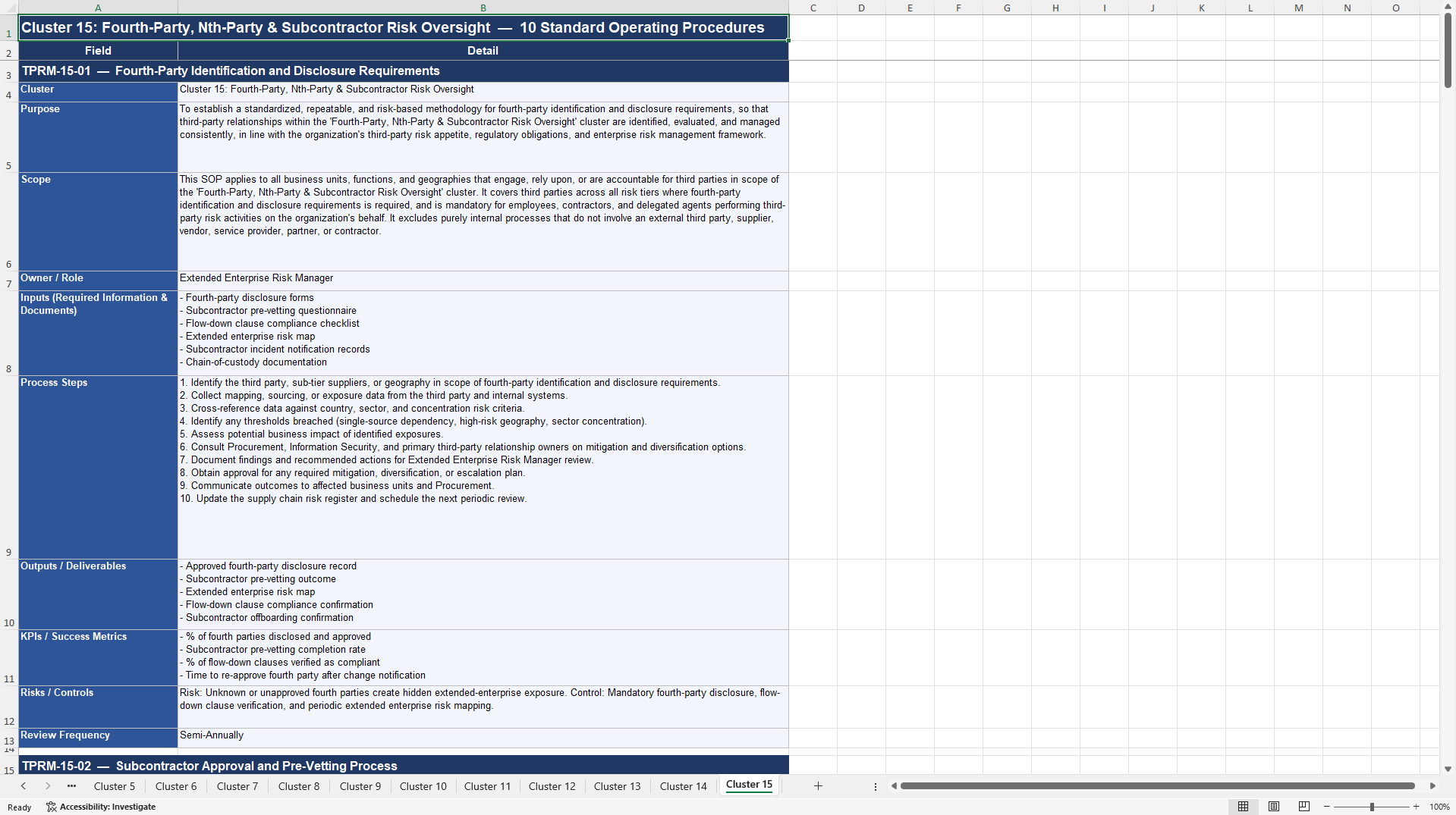 100+ Third-Party Risk Management SOPs (Excel template (XLSX)) Preview Image