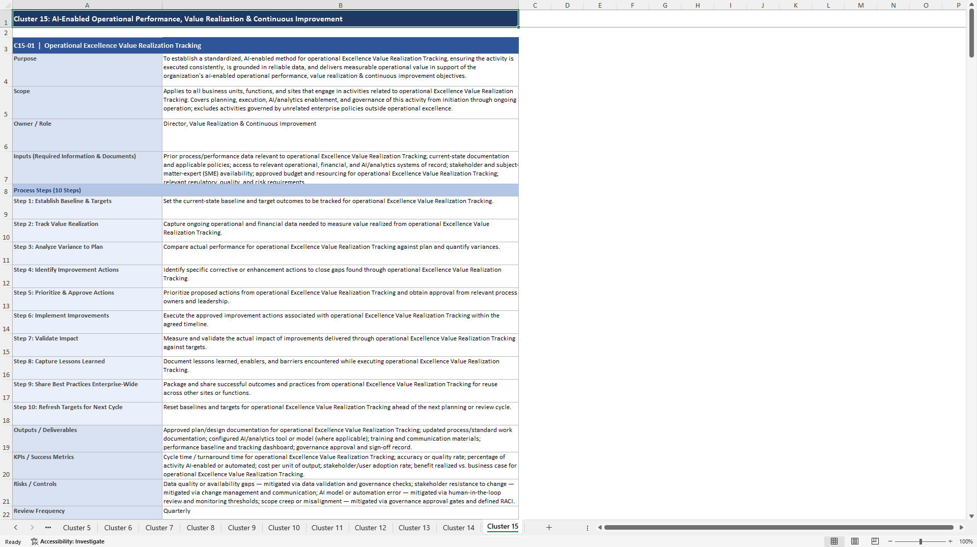 100+ AI-Enabled Operational Excellence SOPs (Excel template (XLSX)) Preview Image