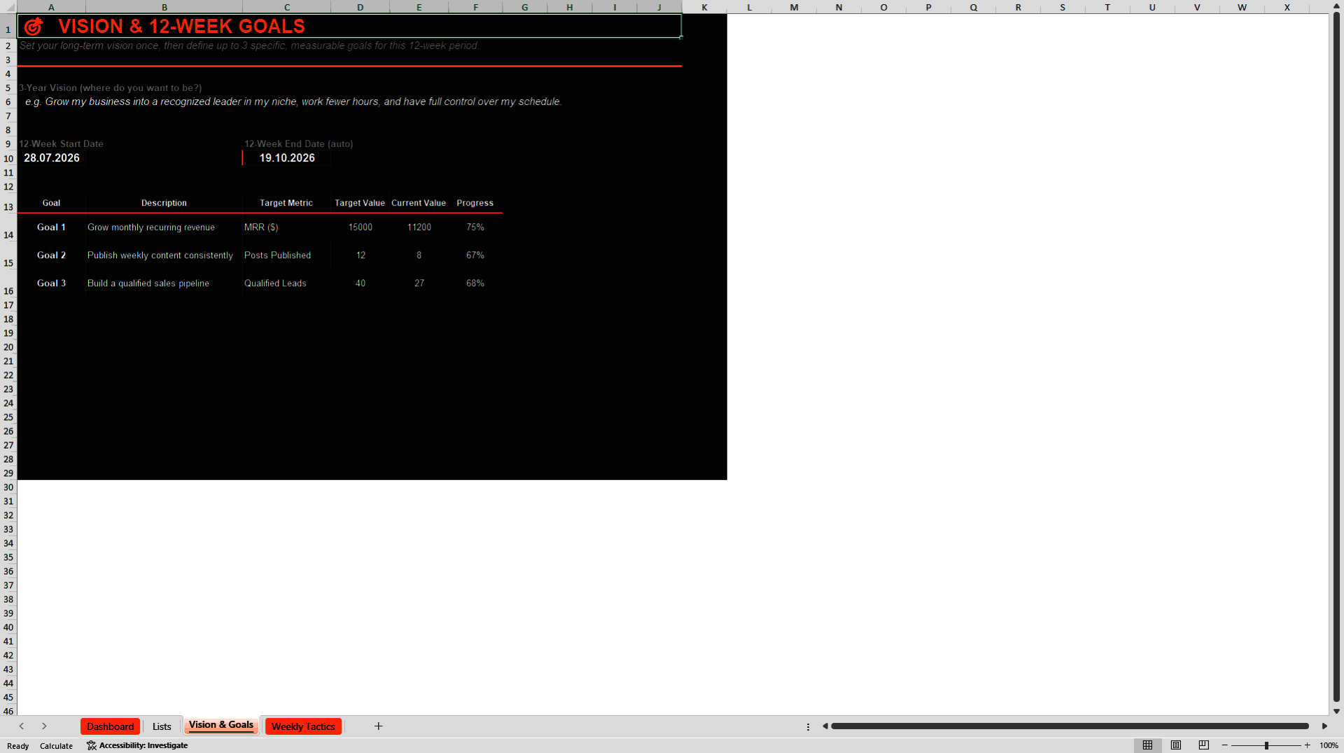 12 Week Year Tracker (Excel template (XLSX)) Preview Image