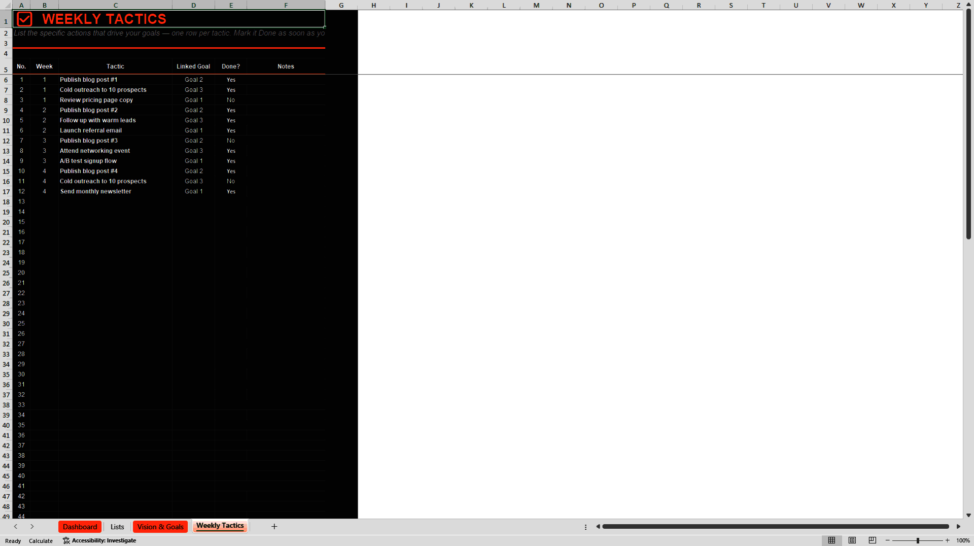 12 Week Year Tracker (Excel template (XLSX)) Preview Image