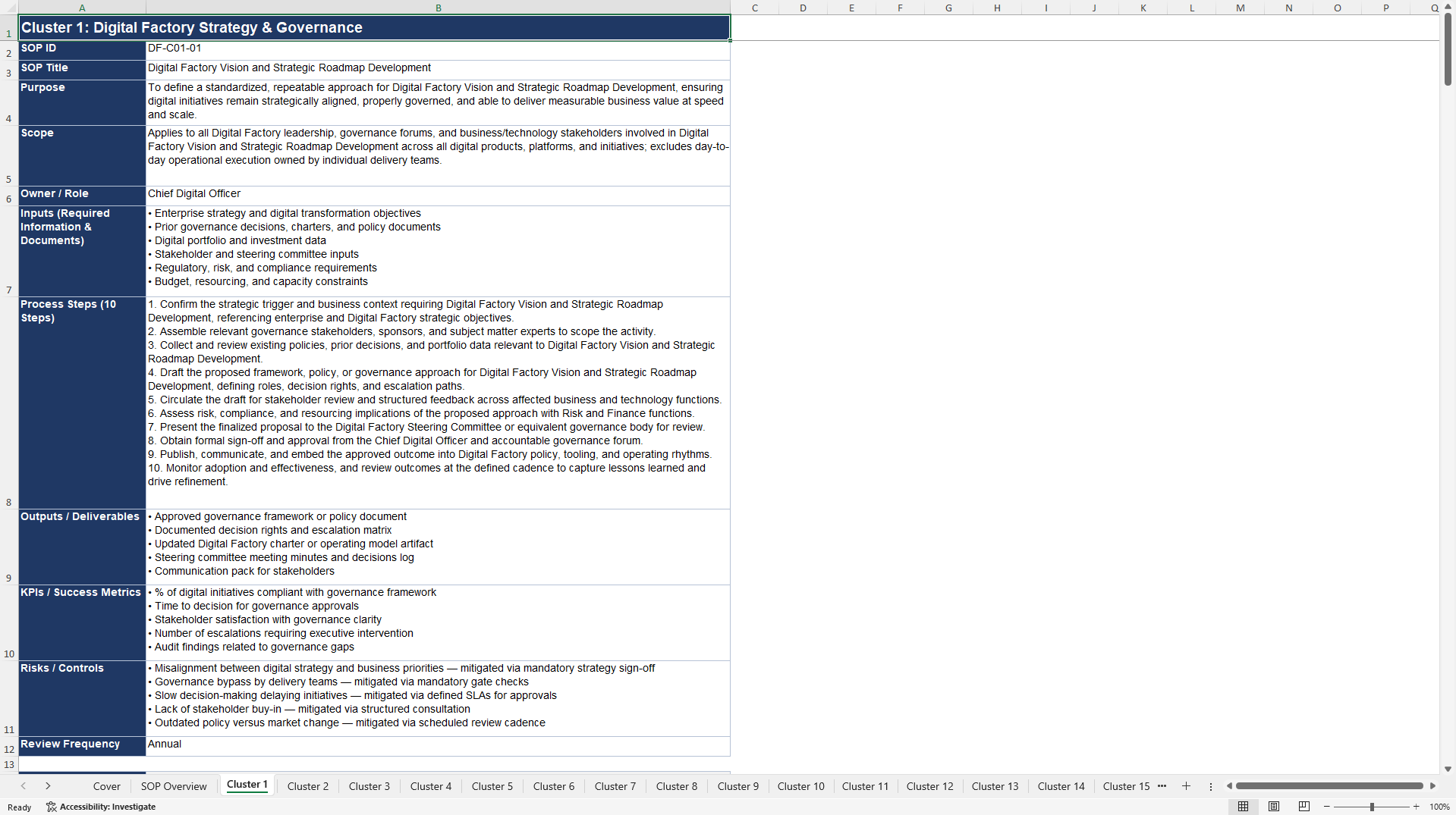 100+ Digital Factory SOPs (Excel template (XLSX)) Preview Image