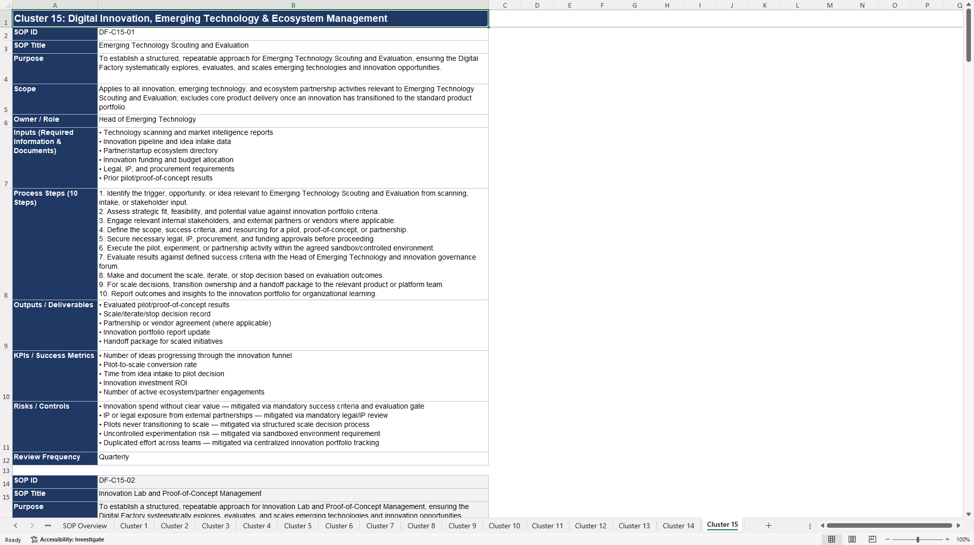 100+ Digital Factory SOPs (Excel template (XLSX)) Preview Image