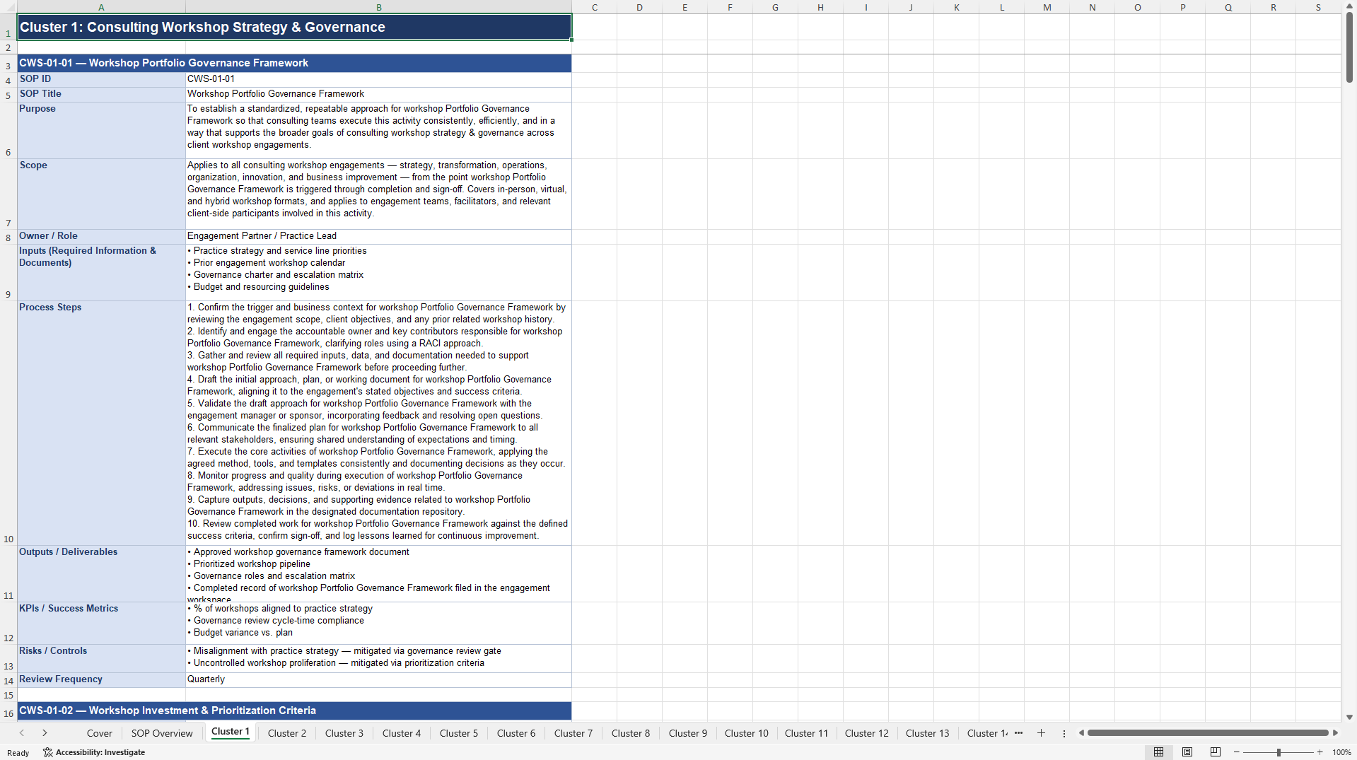 100+ Consulting Workshop SOPs (Excel template (XLSX)) Preview Image