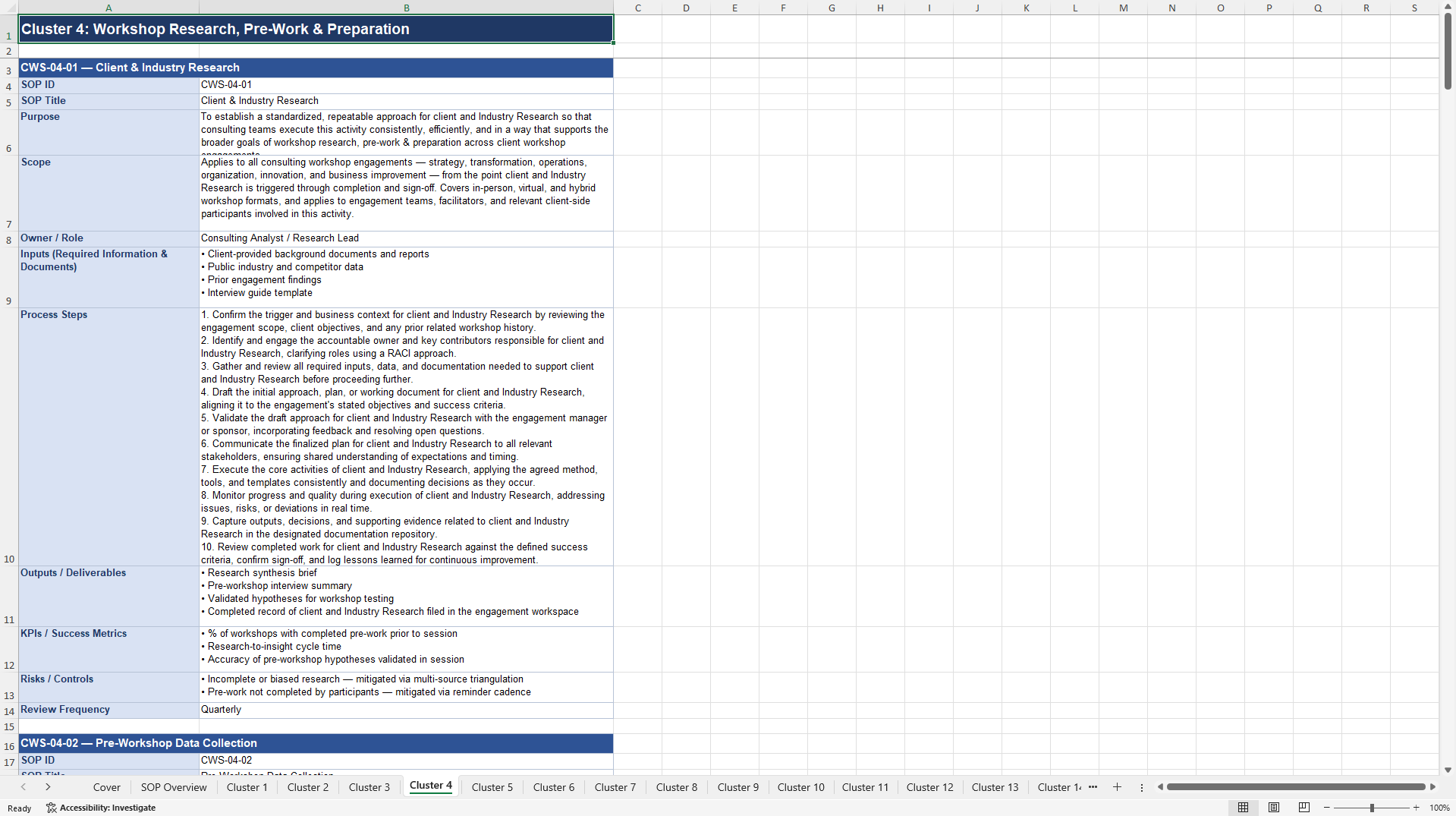 100+ Consulting Workshop SOPs (Excel template (XLSX)) Preview Image