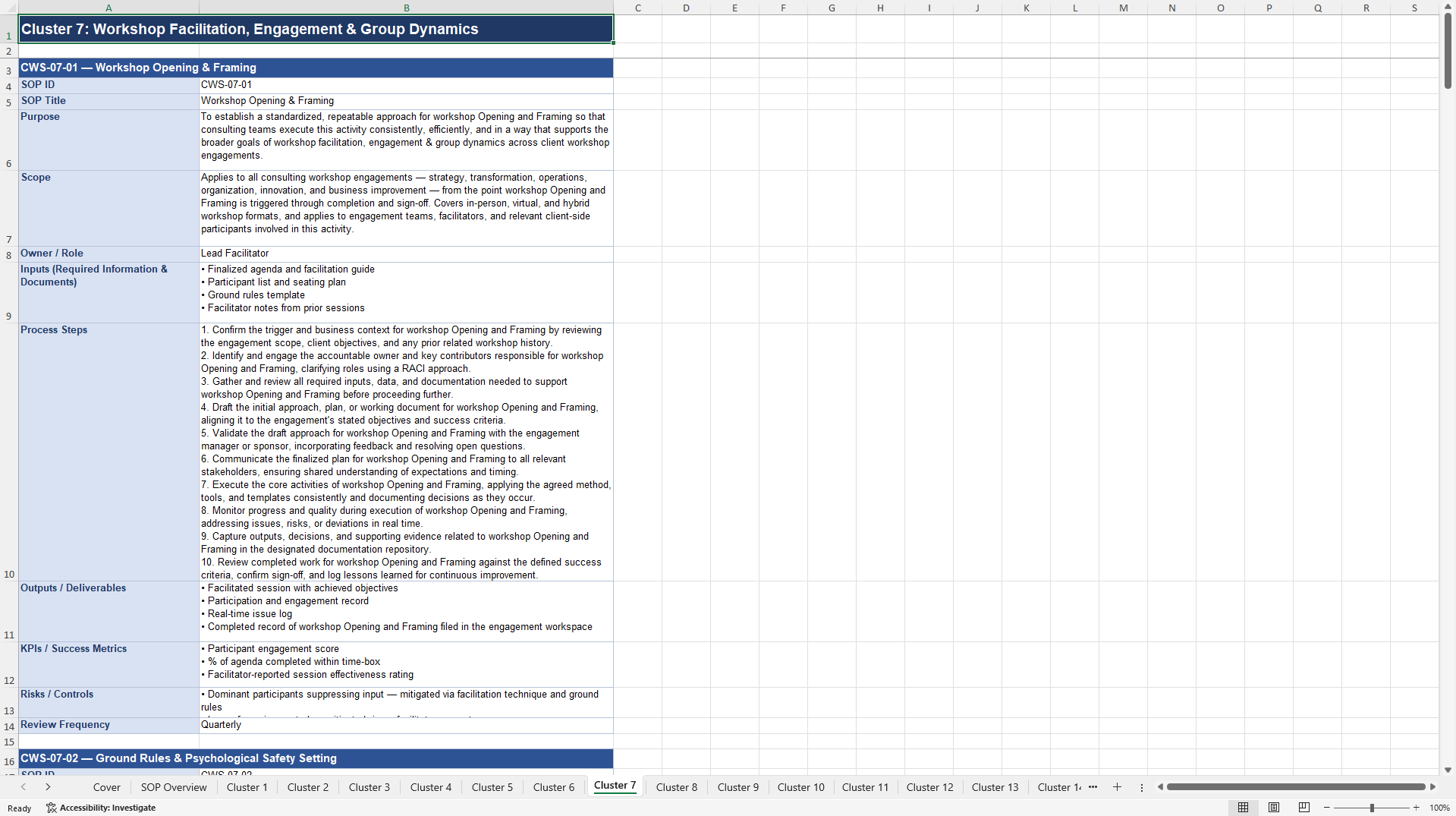 100+ Consulting Workshop SOPs (Excel template (XLSX)) Preview Image