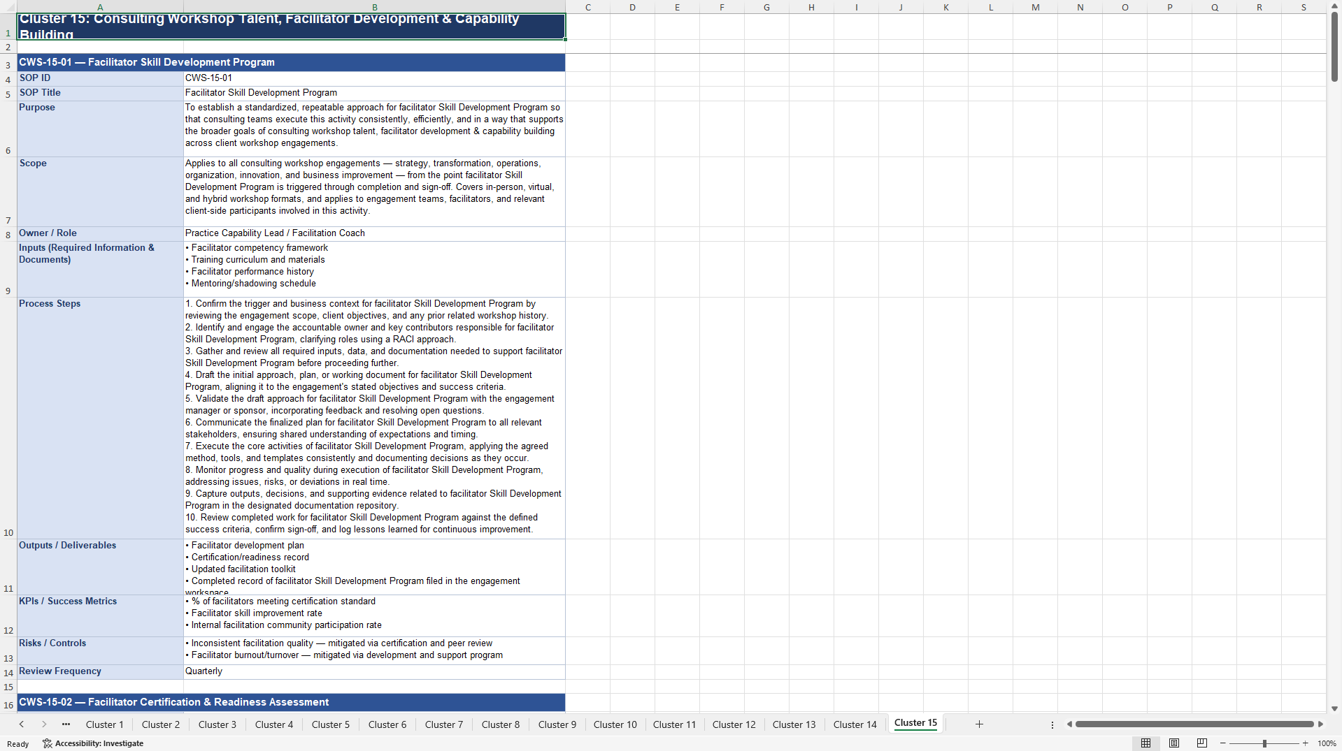 100+ Consulting Workshop SOPs (Excel template (XLSX)) Preview Image