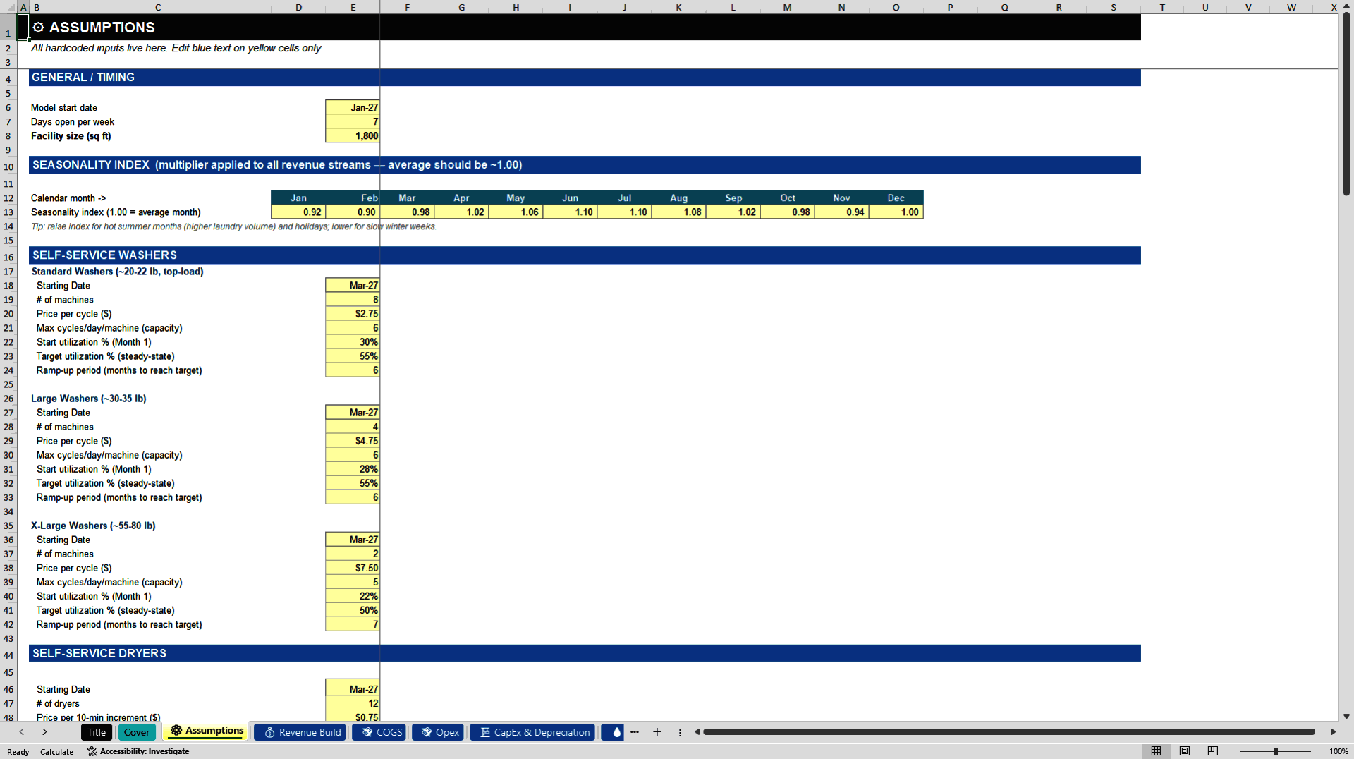 Laundromat Financial Projection Model (Excel template (XLSX)) Preview Image