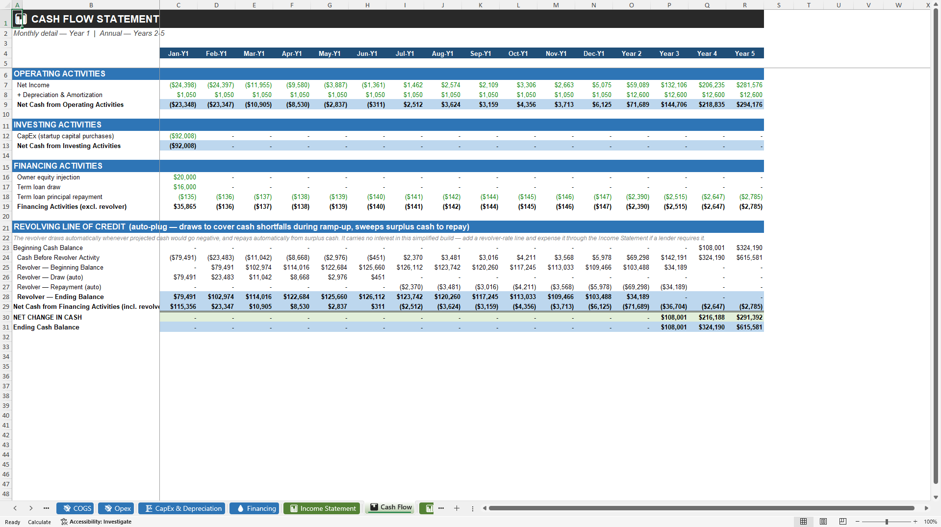 Laundromat Financial Projection Model (Excel template (XLSX)) Preview Image