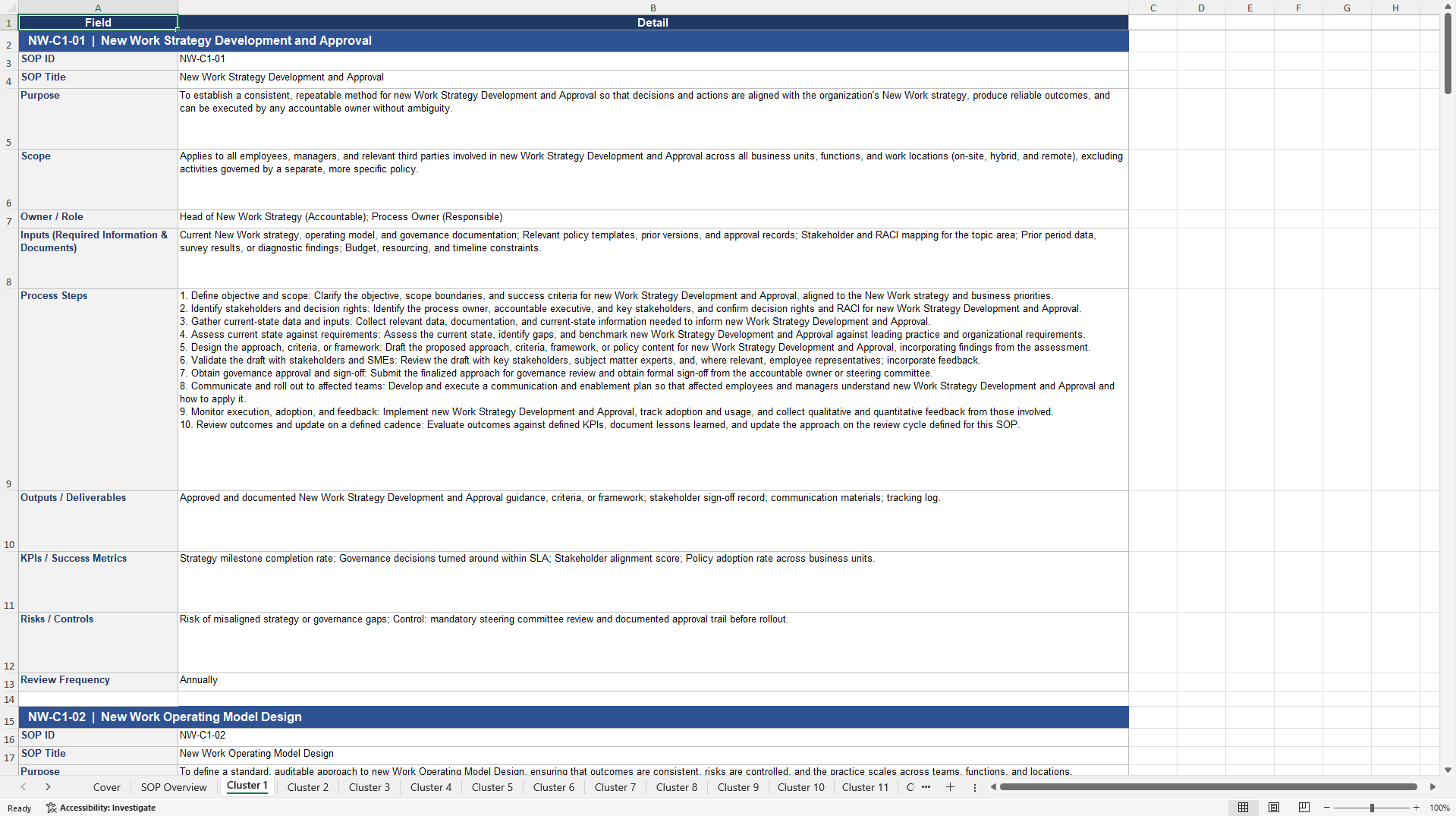 100+ New Work SOPs (Excel template (XLSX)) Preview Image
