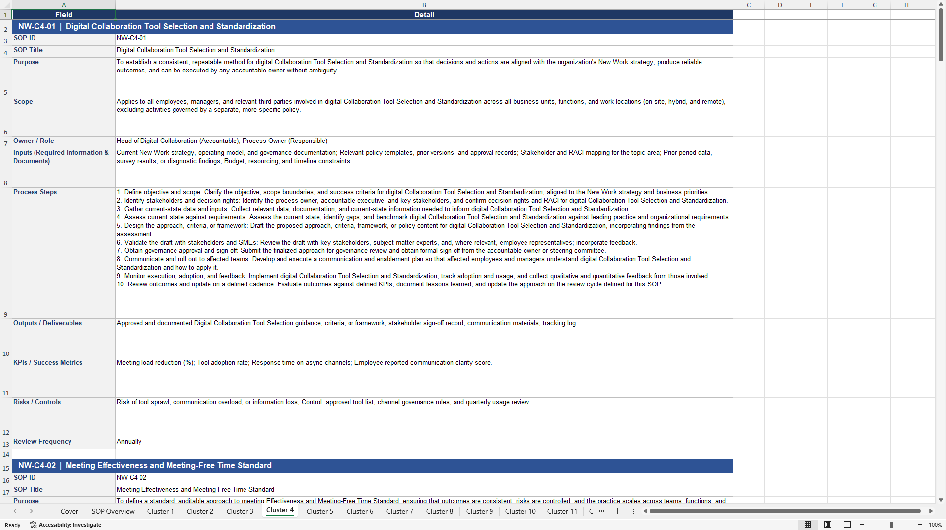 100+ New Work SOPs (Excel template (XLSX)) Preview Image