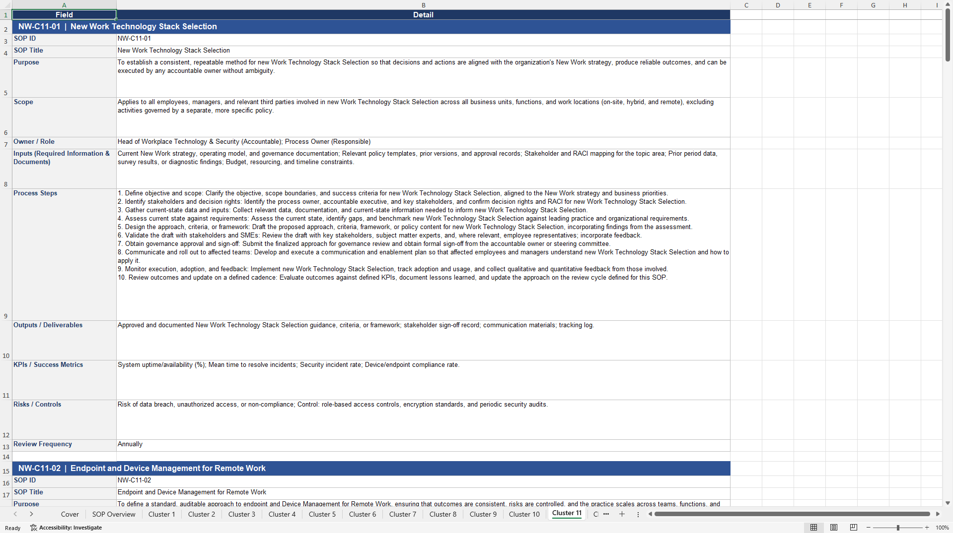 100+ New Work SOPs (Excel template (XLSX)) Preview Image