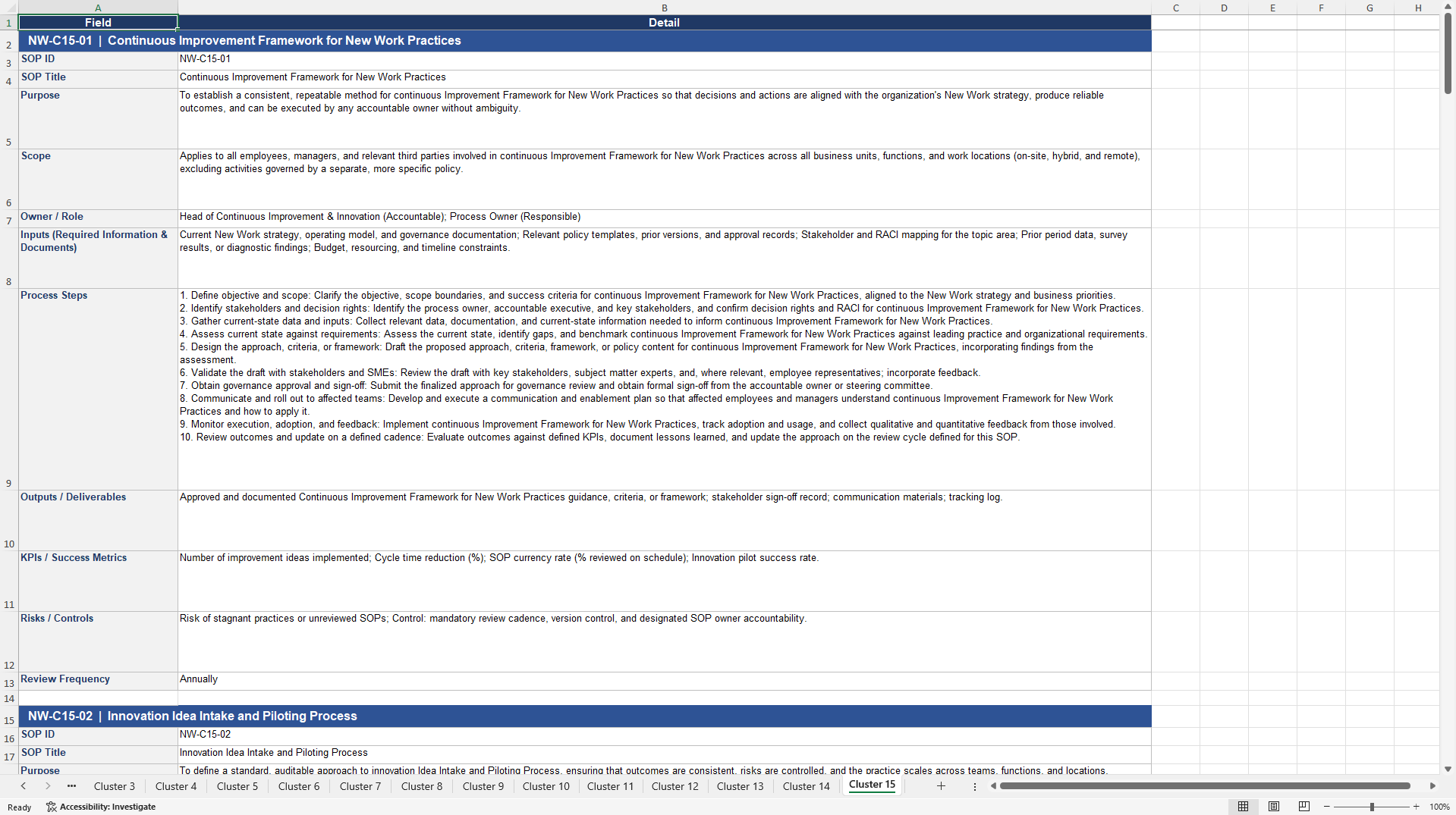 100+ New Work SOPs (Excel template (XLSX)) Preview Image