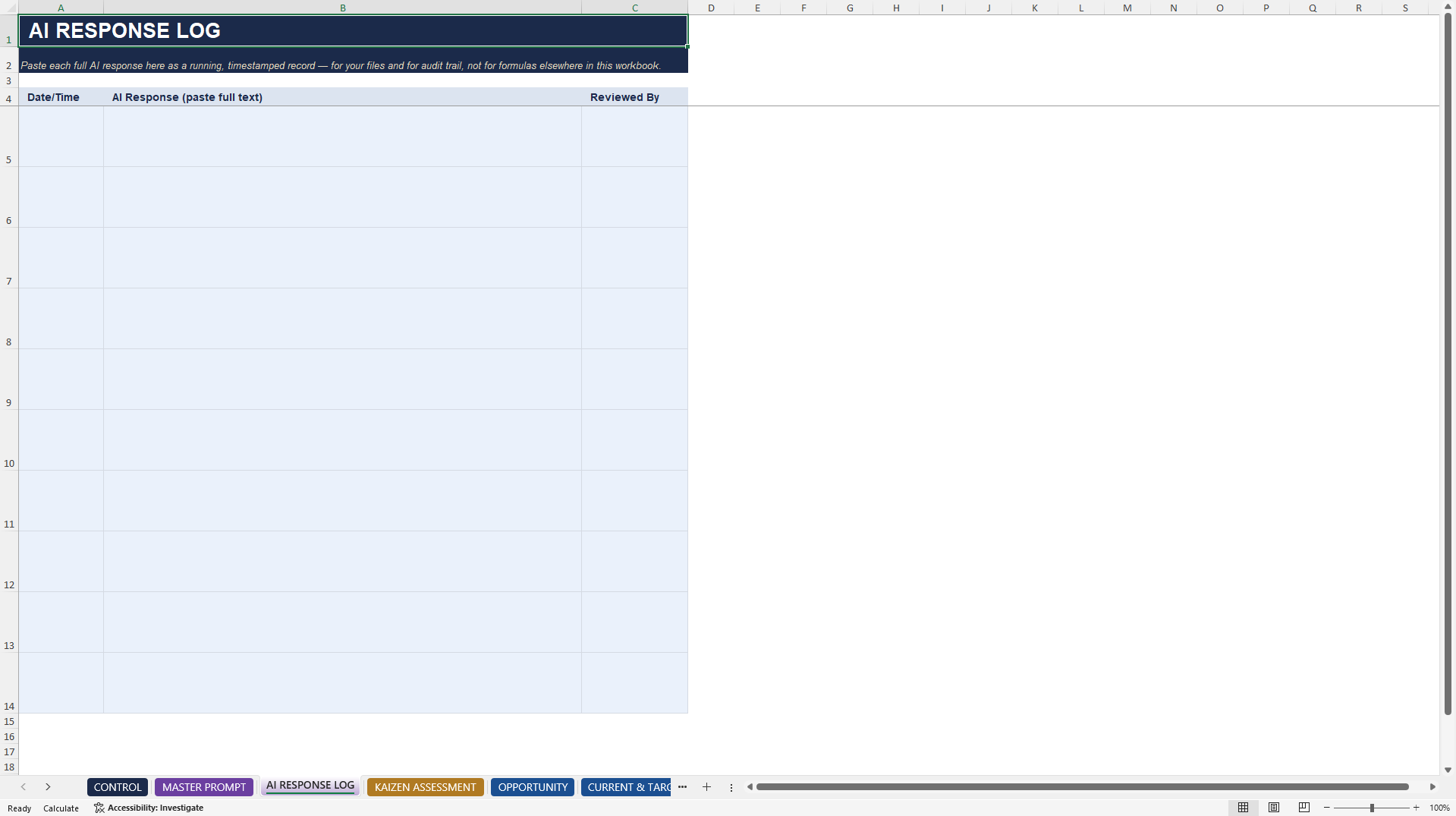 Kaizen AI Generation Engine (Excel template (XLSX)) Preview Image