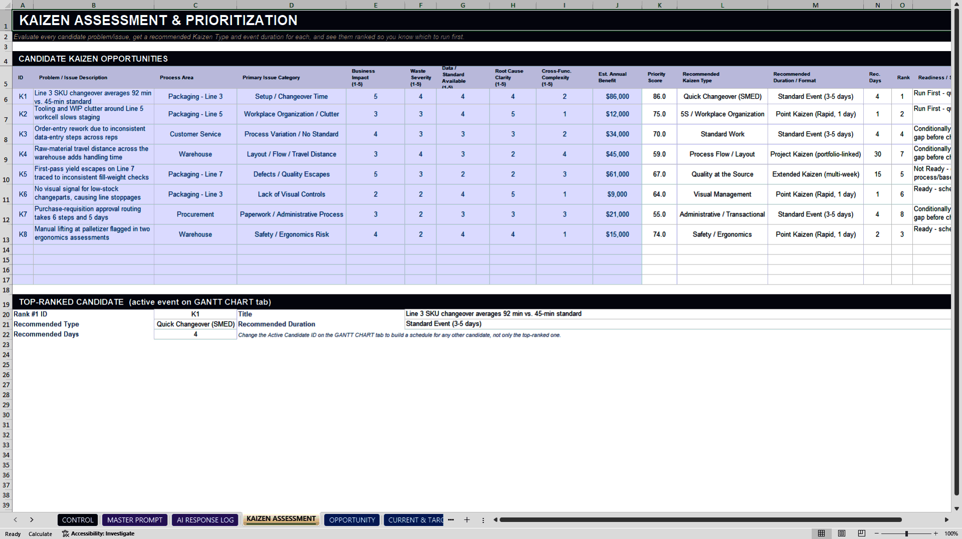 Kaizen AI Generation Engine (Excel template (XLSX)) Preview Image