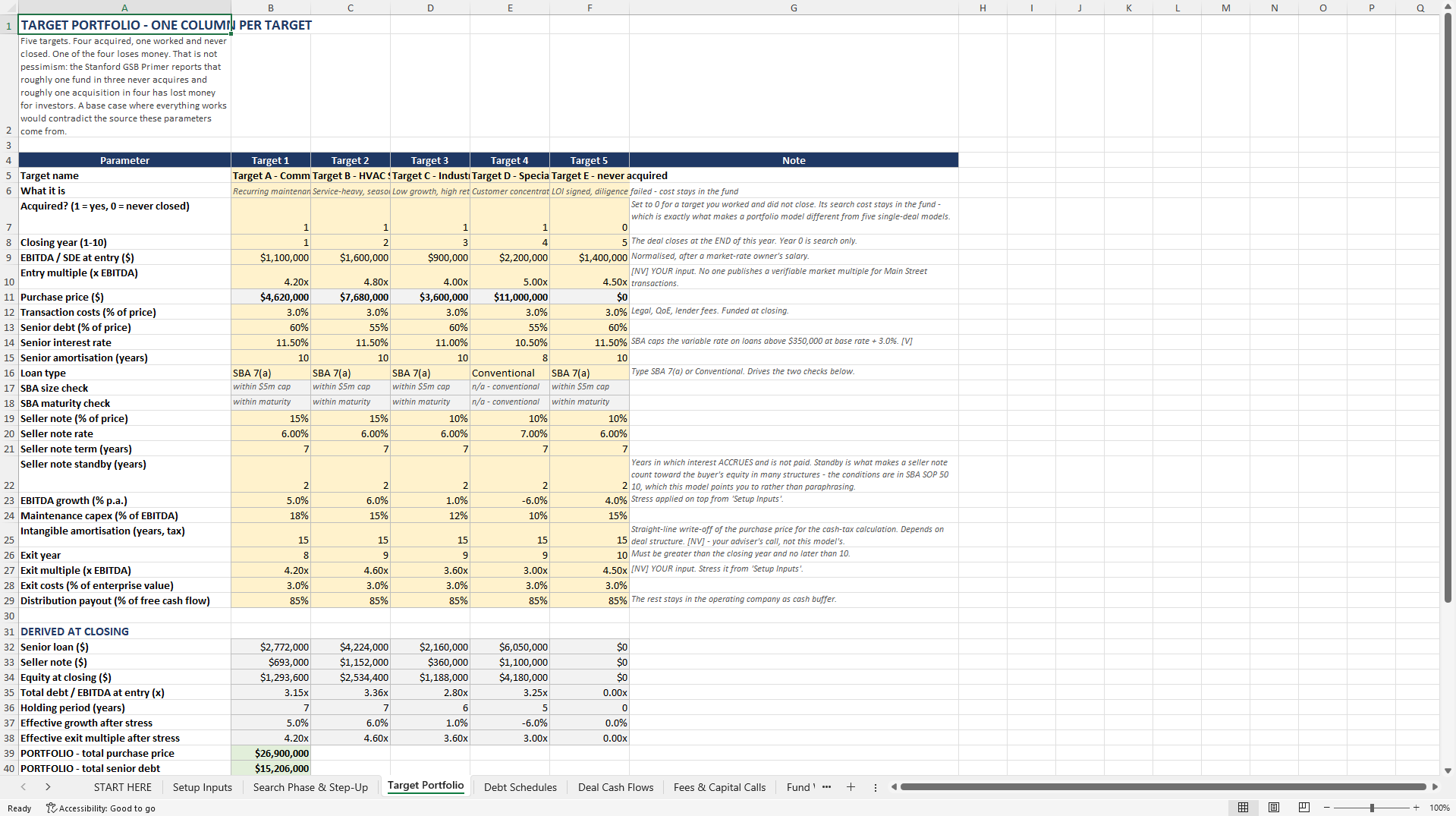 Search Fund & Holdco Model with LP/GP Waterfall (Excel template (XLSX)) Preview Image