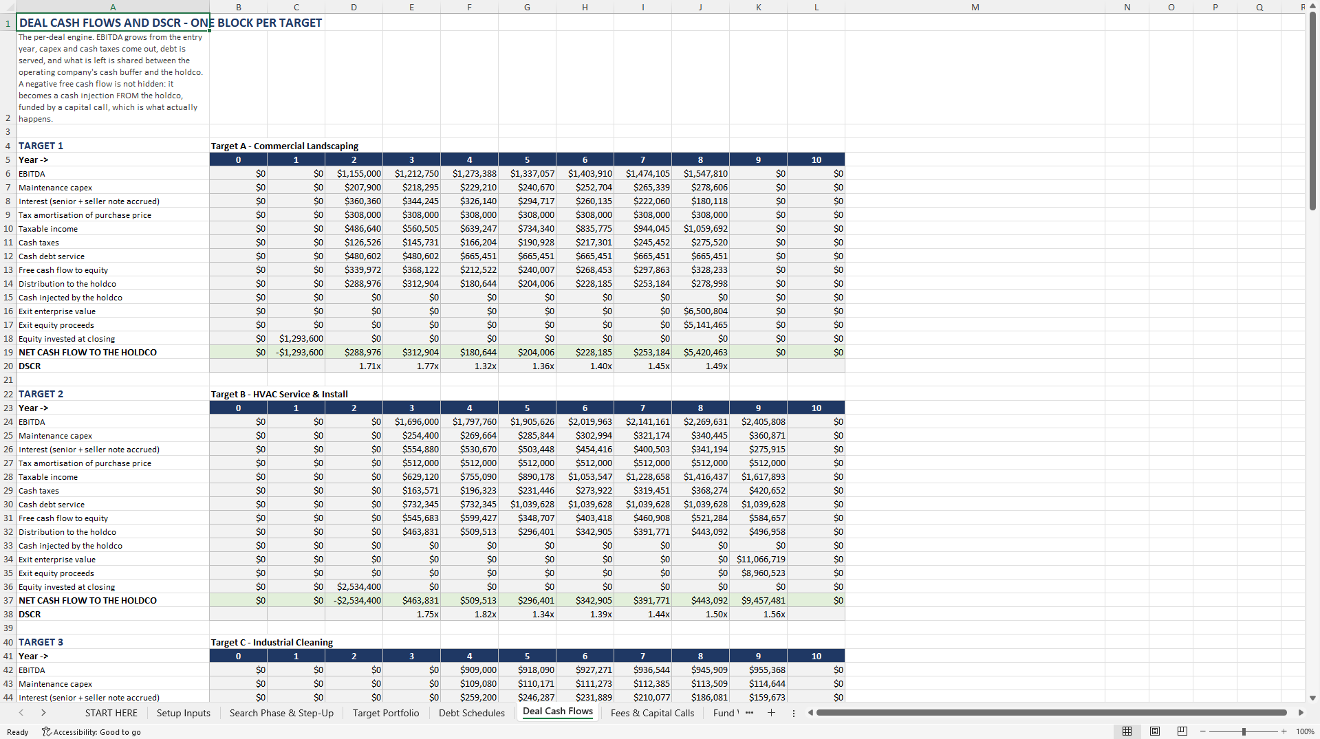 Search Fund & Holdco Model with LP/GP Waterfall (Excel template (XLSX)) Preview Image