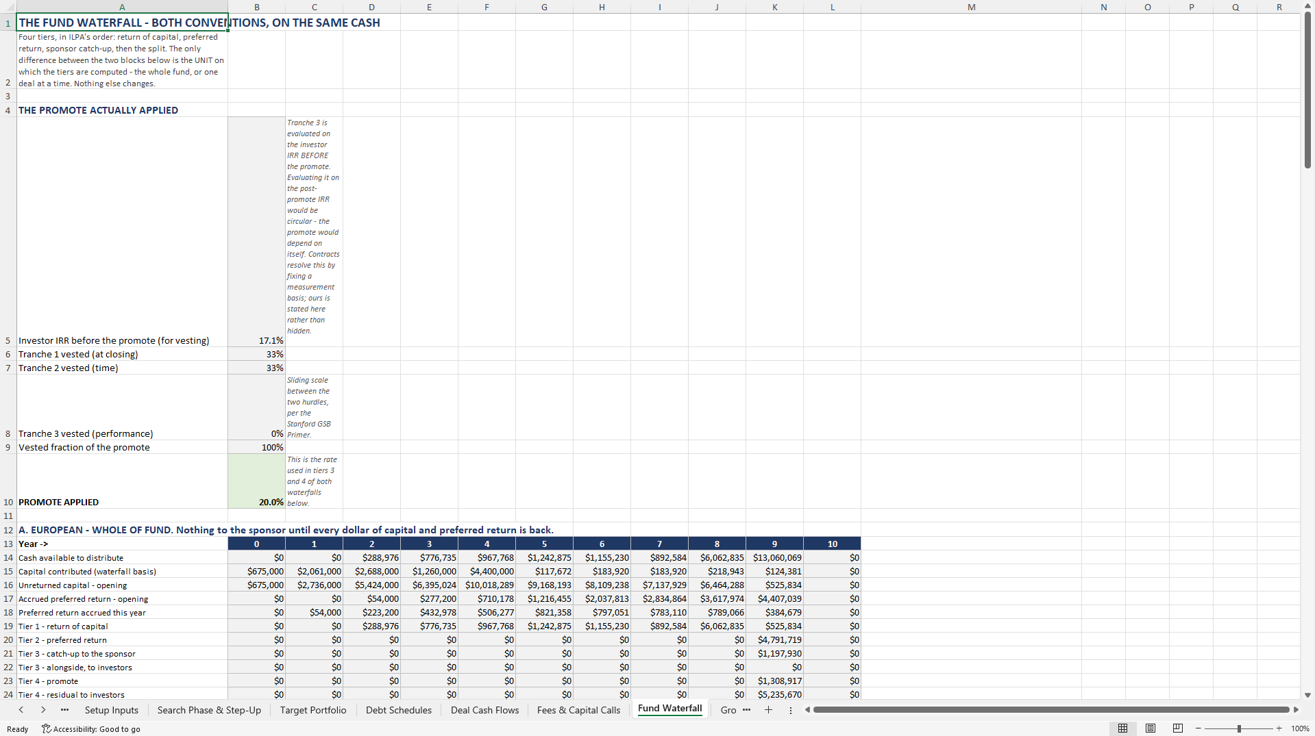 Search Fund & Holdco Model with LP/GP Waterfall (Excel template (XLSX)) Preview Image