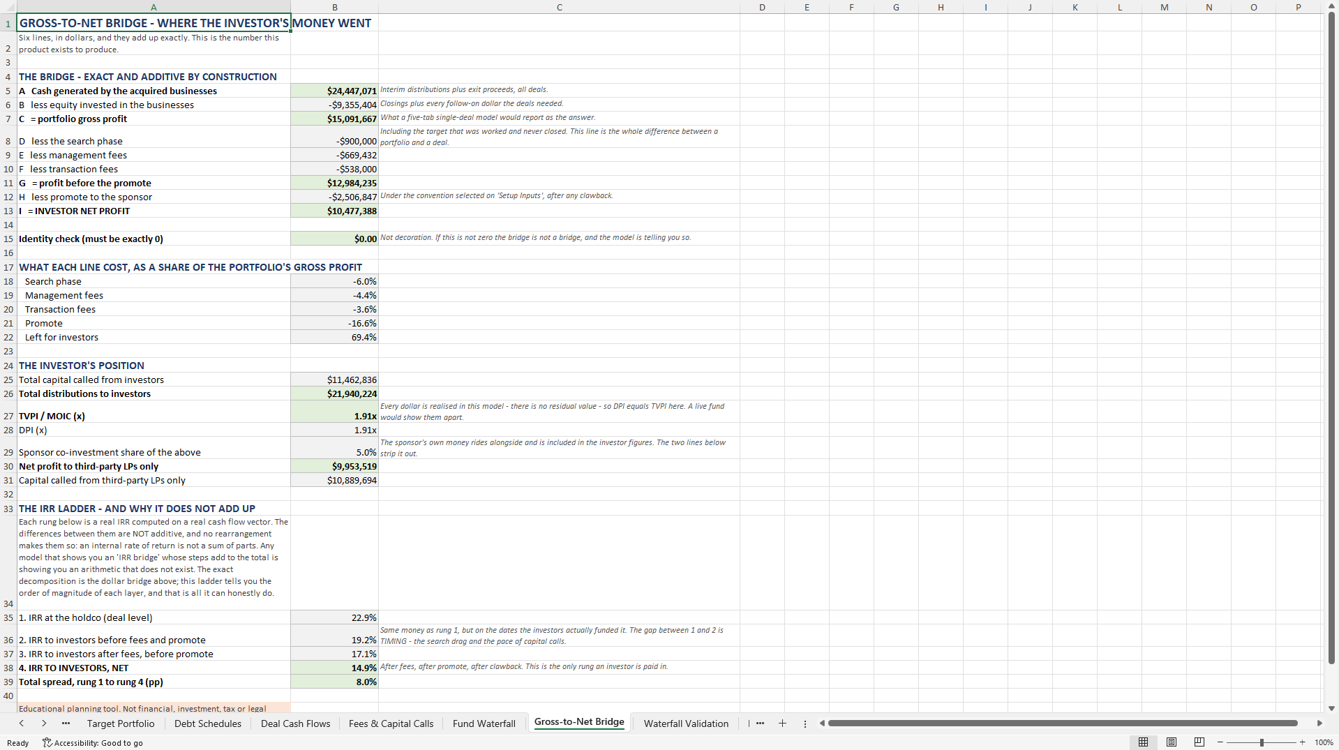 Search Fund & Holdco Model with LP/GP Waterfall (Excel template (XLSX)) Preview Image