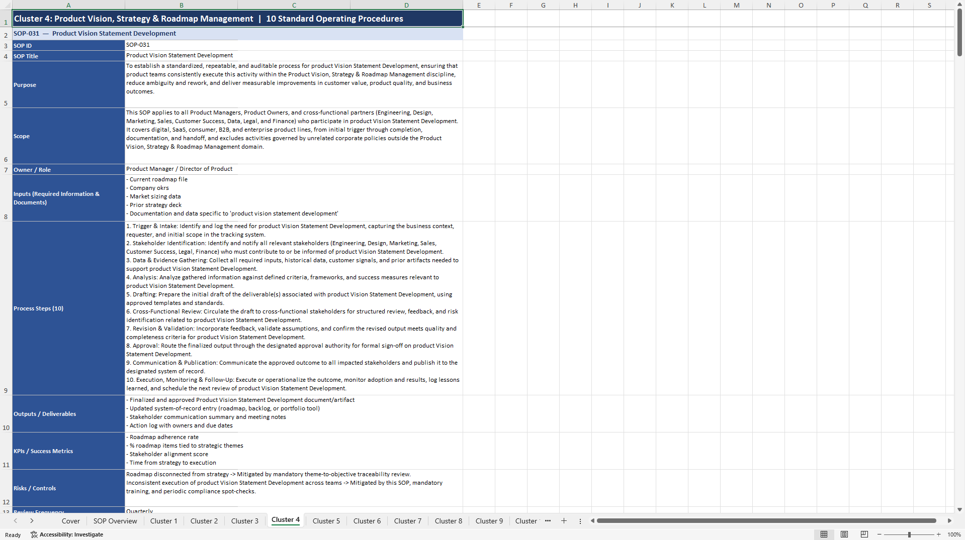 100+ Product Management SOPs (Excel template (XLSX)) Preview Image