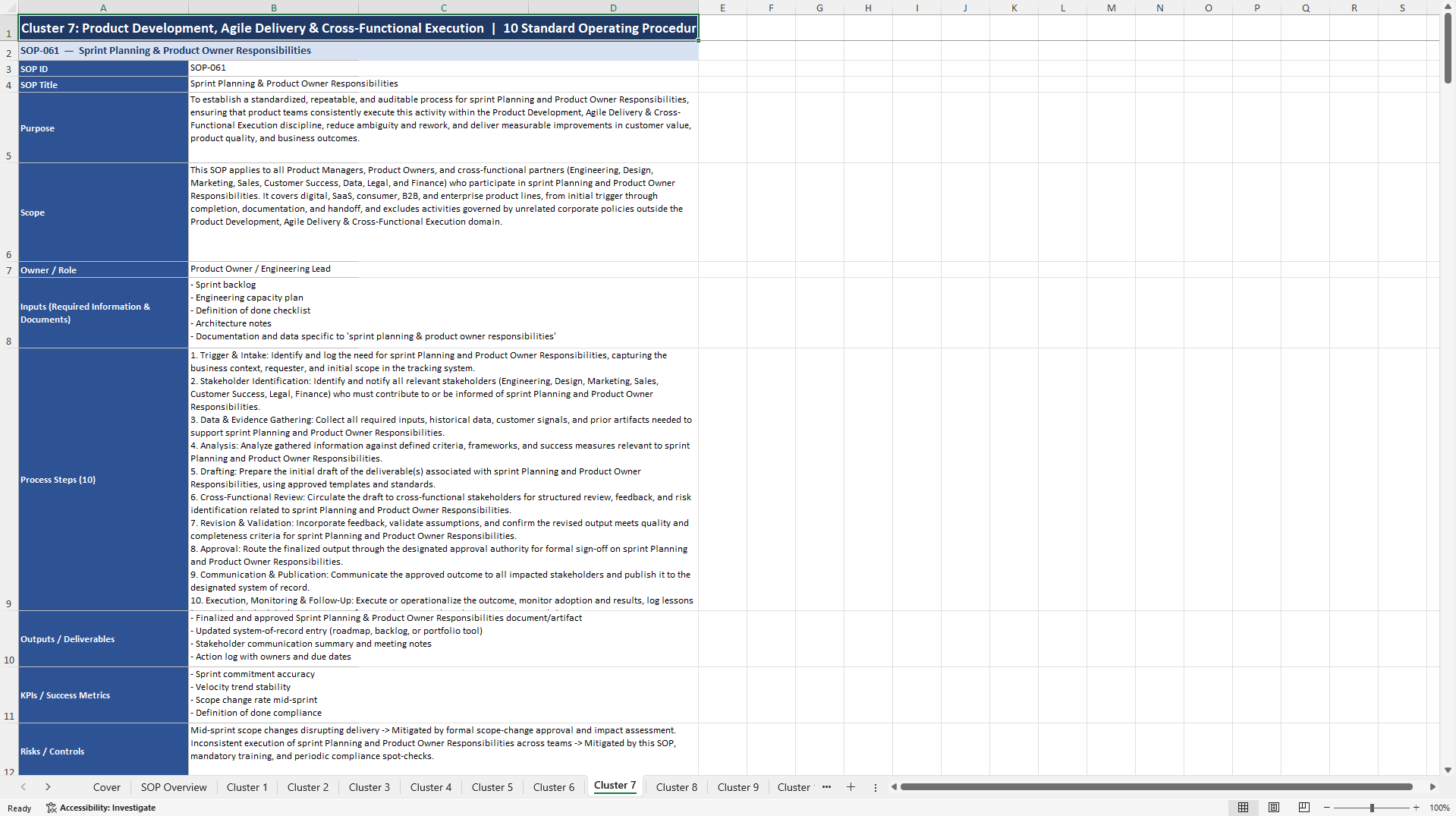 100+ Product Management SOPs (Excel template (XLSX)) Preview Image
