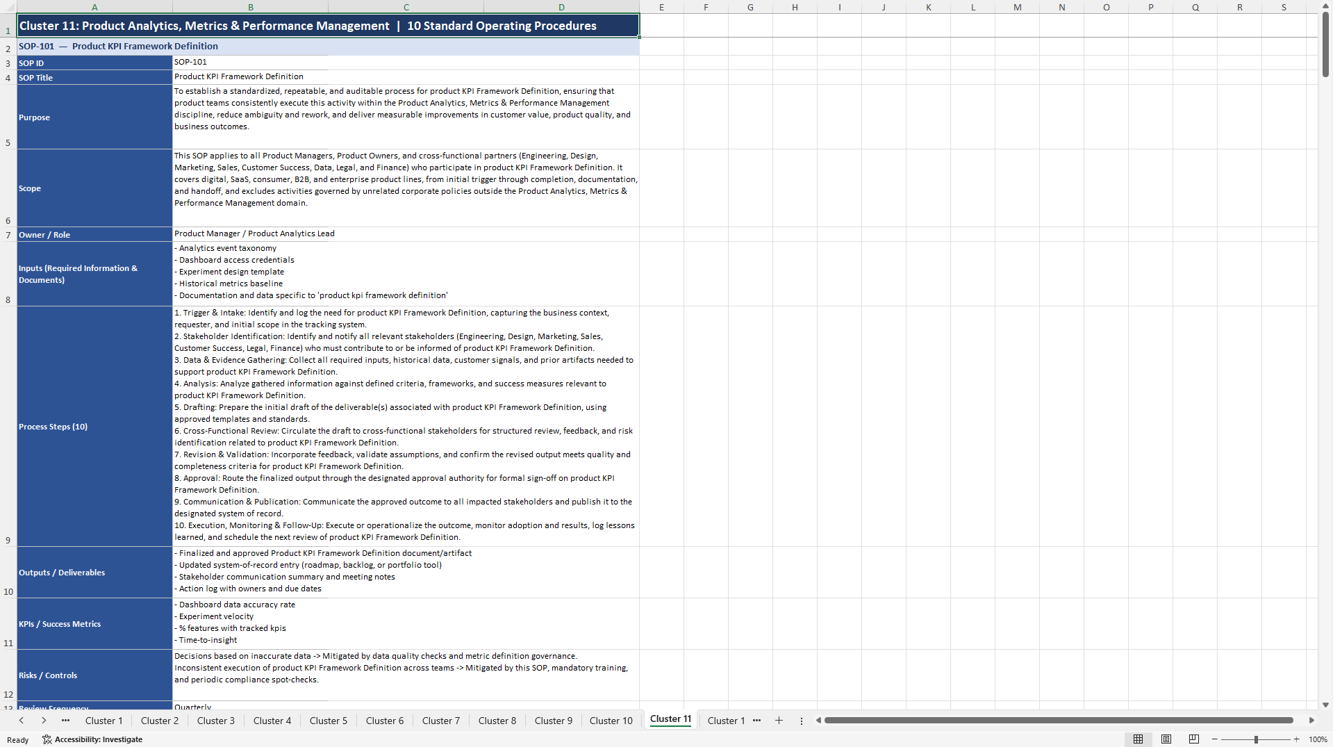100+ Product Management SOPs (Excel template (XLSX)) Preview Image