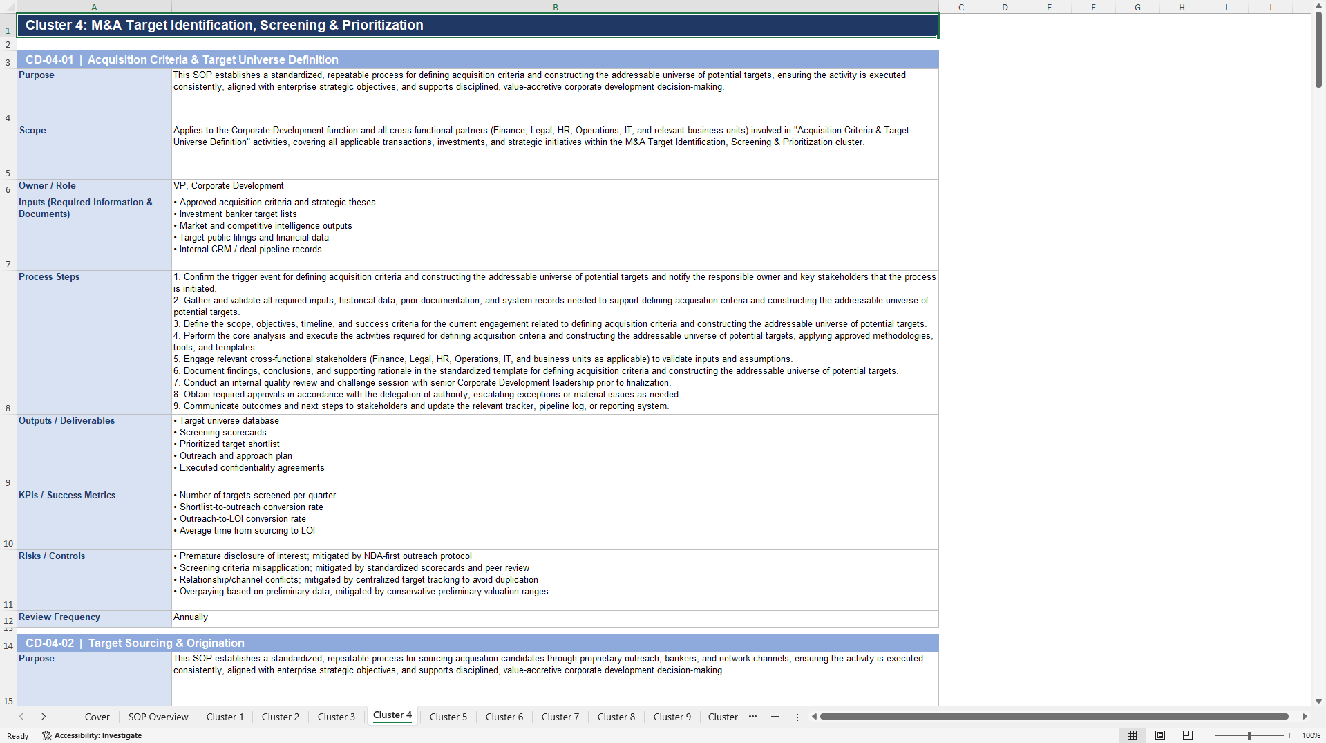 100+ Corporate Development SOPs (Excel template (XLSX)) Preview Image