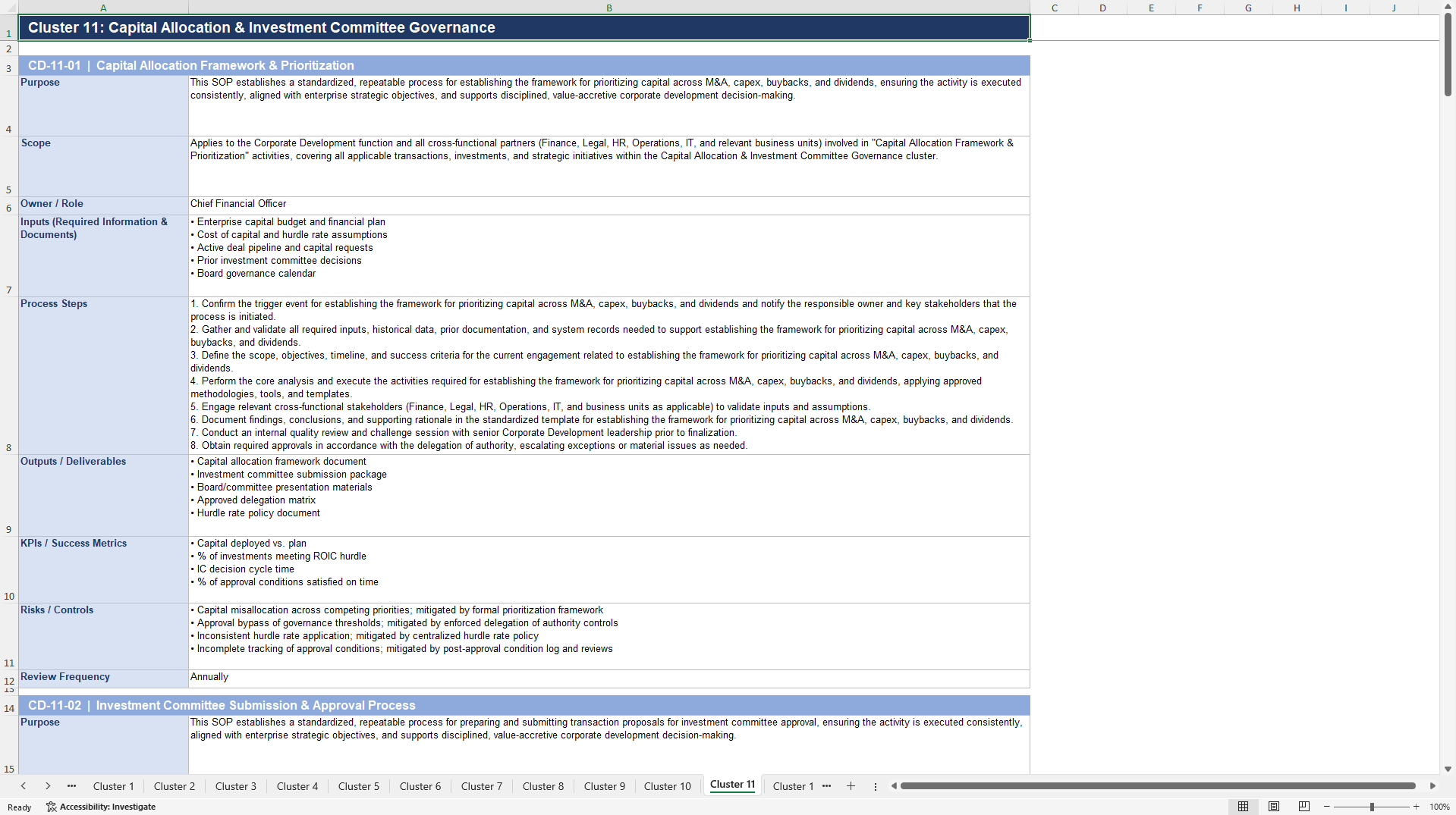 100+ Corporate Development SOPs (Excel template (XLSX)) Preview Image