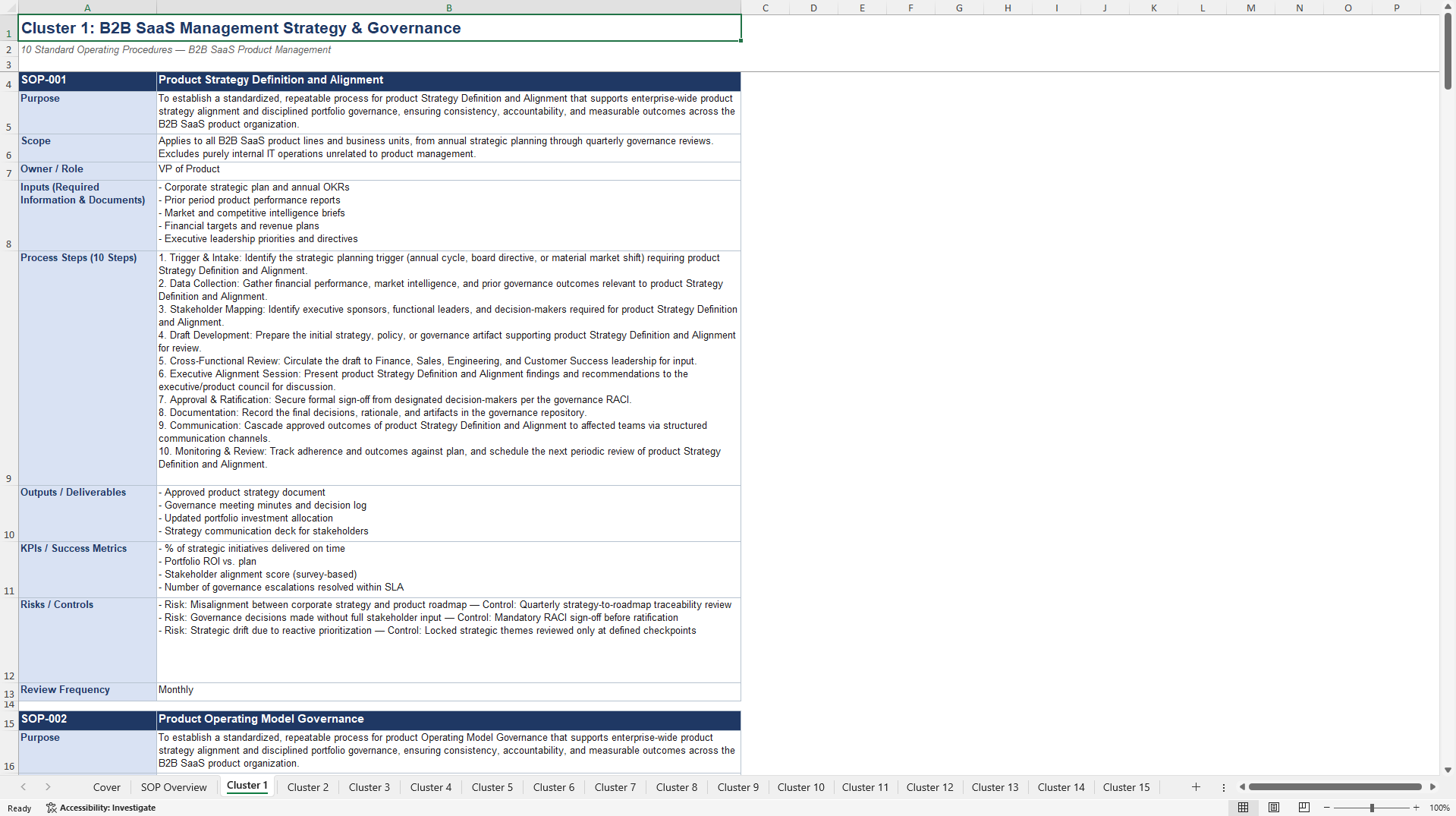 100+ B2B SaaS Management SOPs (Excel template (XLSX)) Preview Image