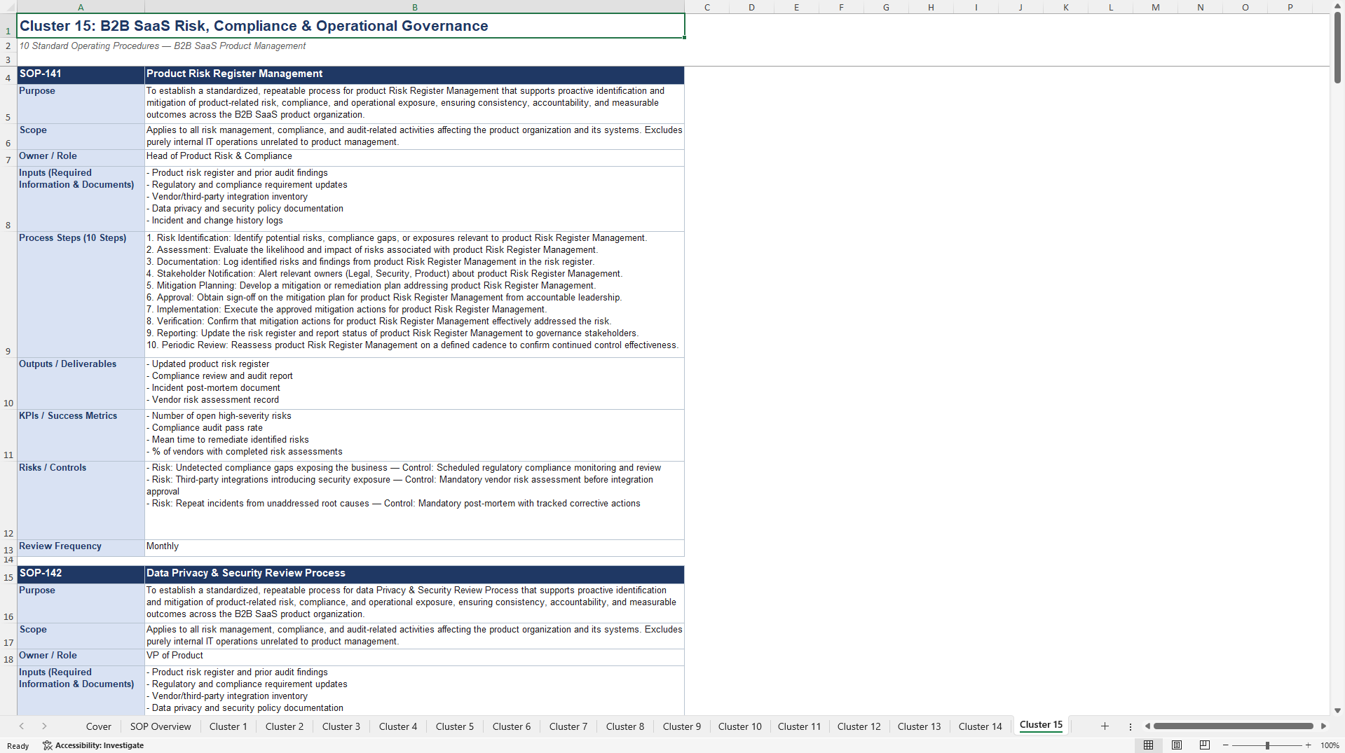100+ B2B SaaS Management SOPs (Excel template (XLSX)) Preview Image