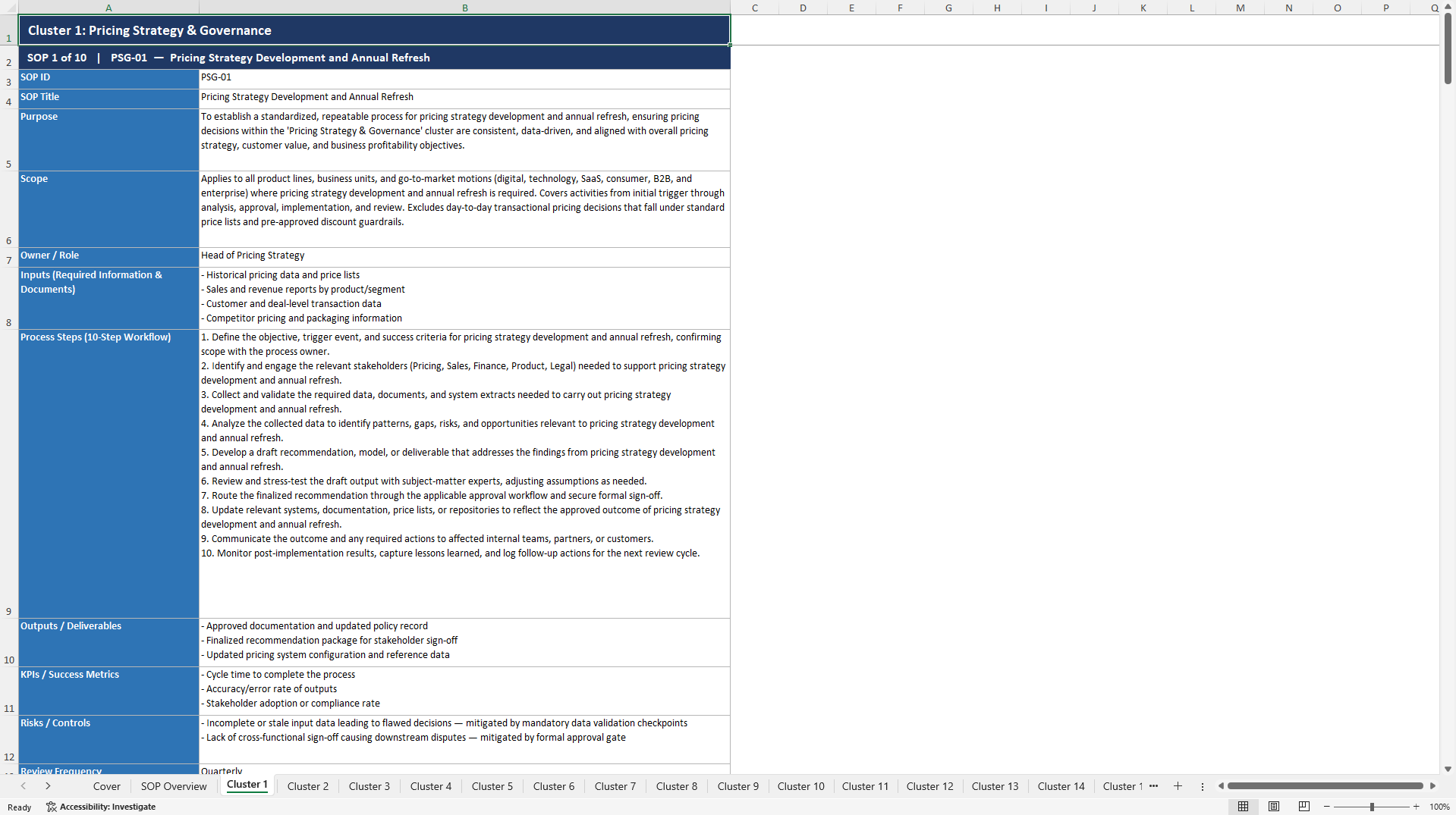 100+ Pricing Management SOPs (Excel template (XLSX)) Preview Image