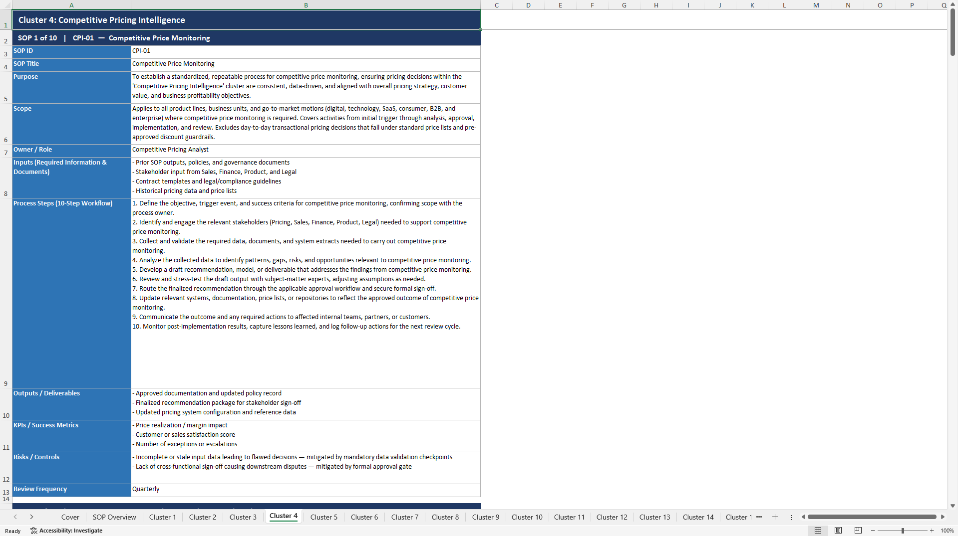 100+ Pricing Management SOPs (Excel template (XLSX)) Preview Image