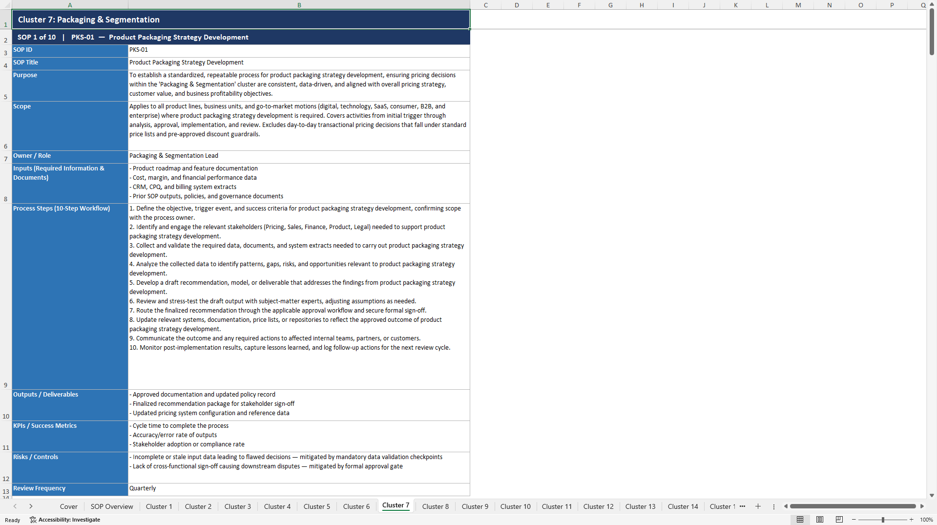 100+ Pricing Management SOPs (Excel template (XLSX)) Preview Image