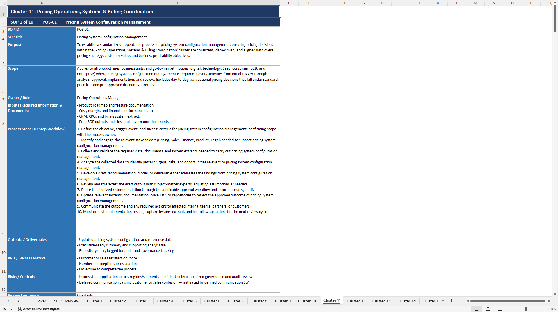 100+ Pricing Management SOPs (Excel template (XLSX)) Preview Image