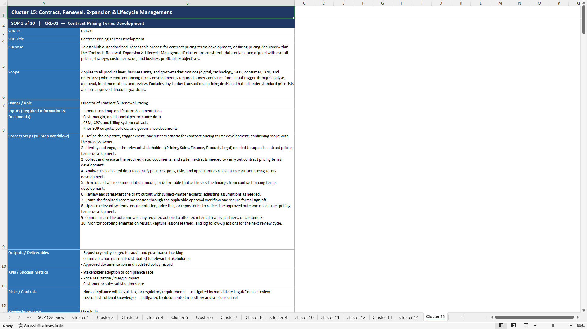 100+ Pricing Management SOPs (Excel template (XLSX)) Preview Image