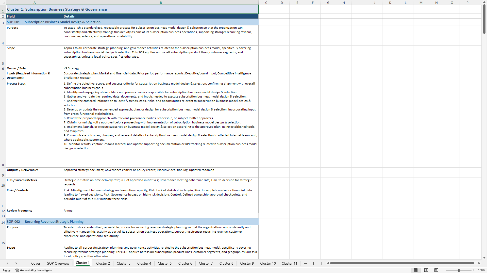 100+ Subscription Business SOPs (Excel template (XLSX)) Preview Image