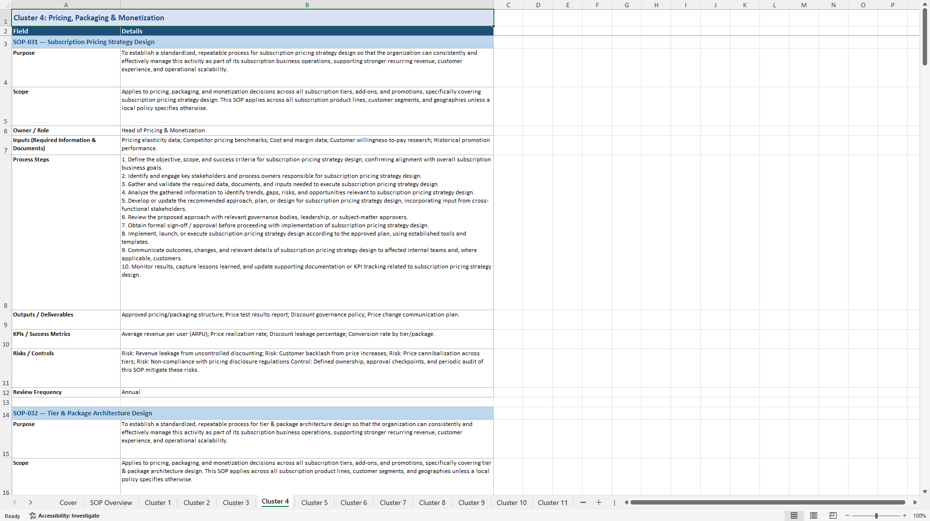 100+ Subscription Business SOPs (Excel template (XLSX)) Preview Image