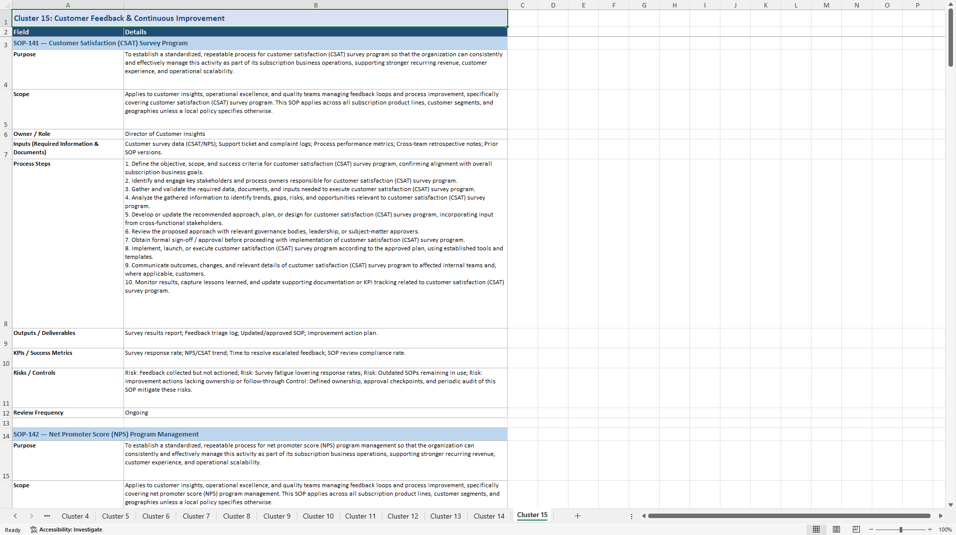 100+ Subscription Business SOPs (Excel template (XLSX)) Preview Image
