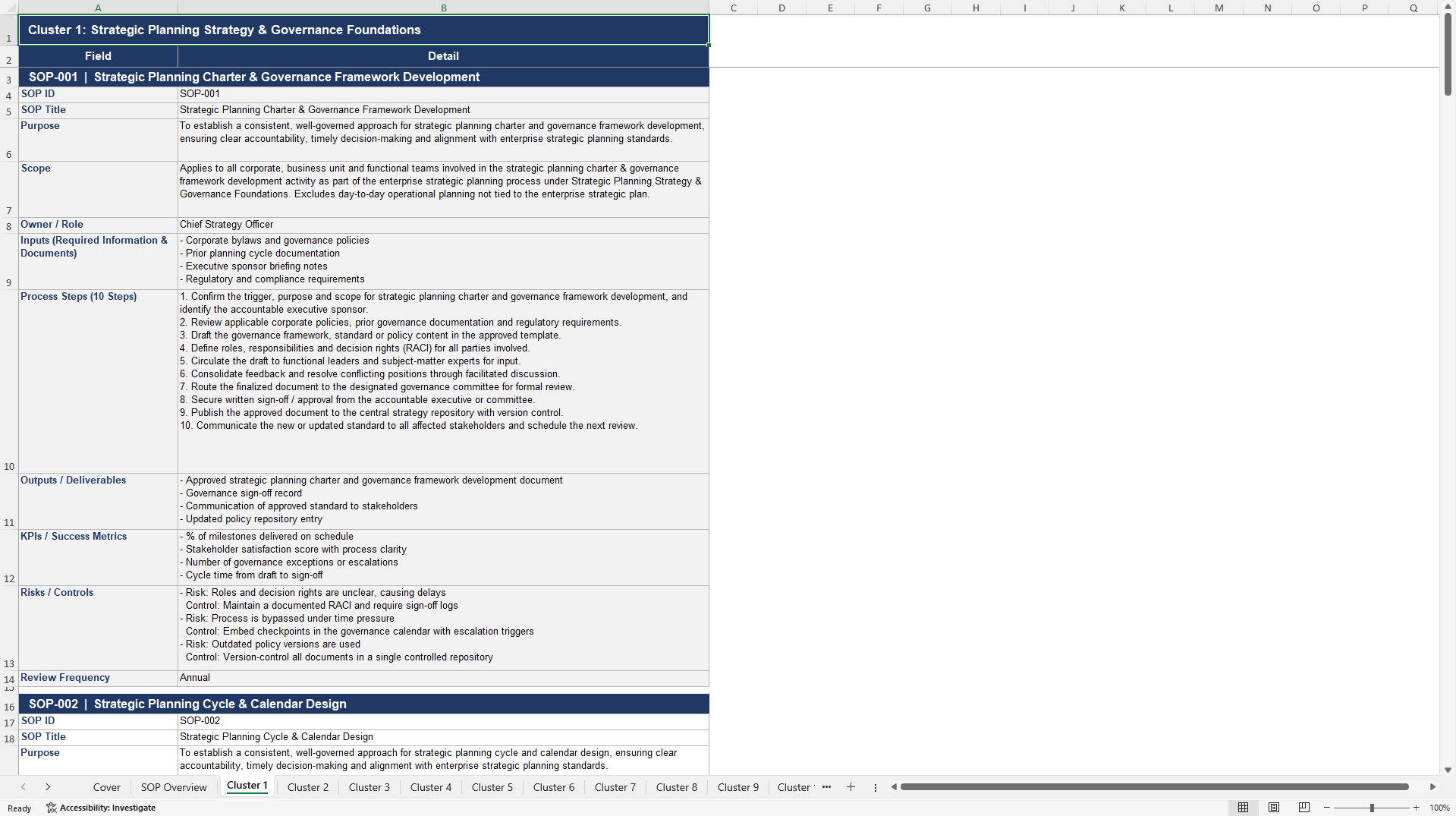 100+ Strategic Planning SOPs (Excel template (XLSX)) Preview Image