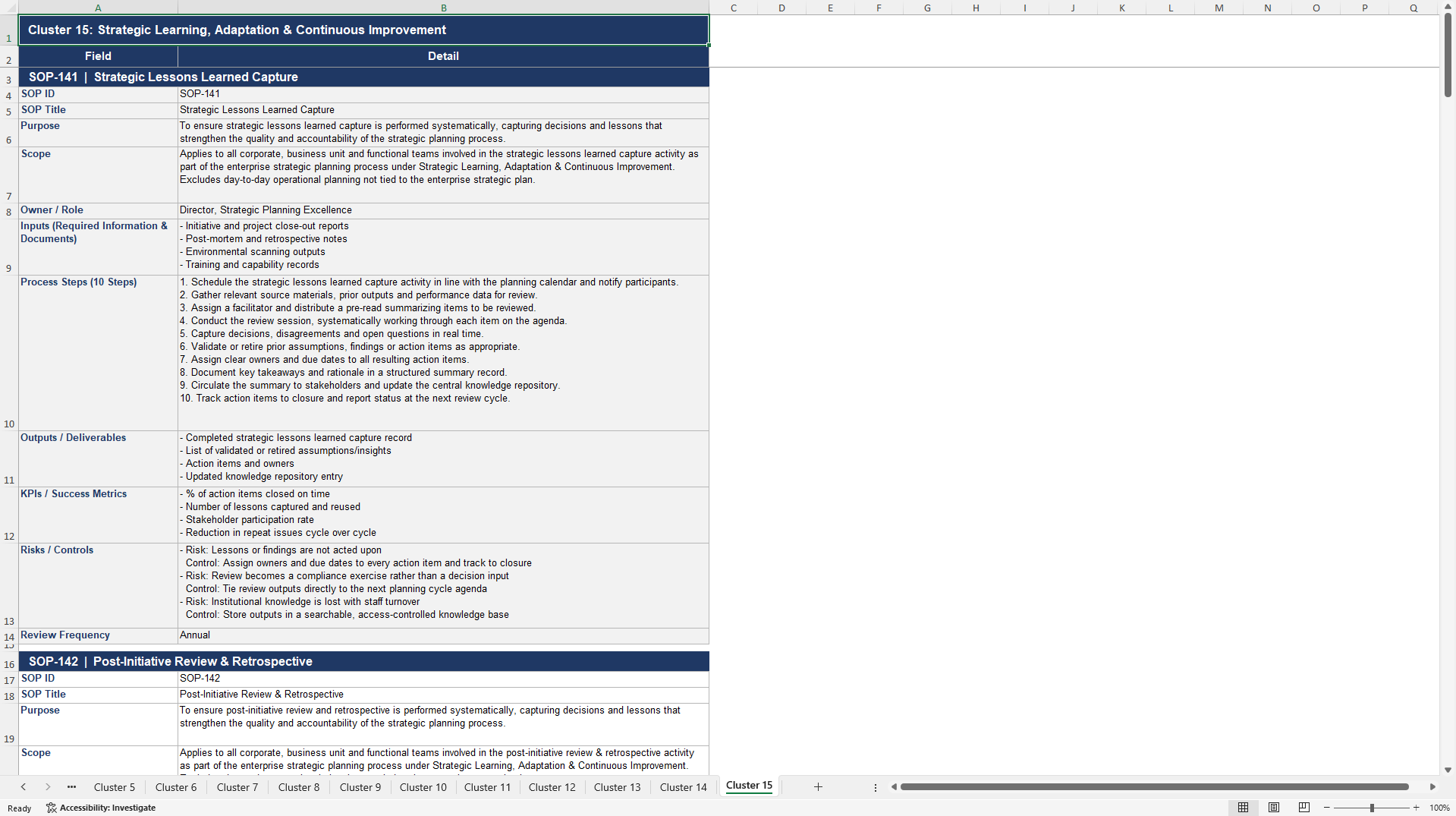 100+ Strategic Planning SOPs (Excel template (XLSX)) Preview Image