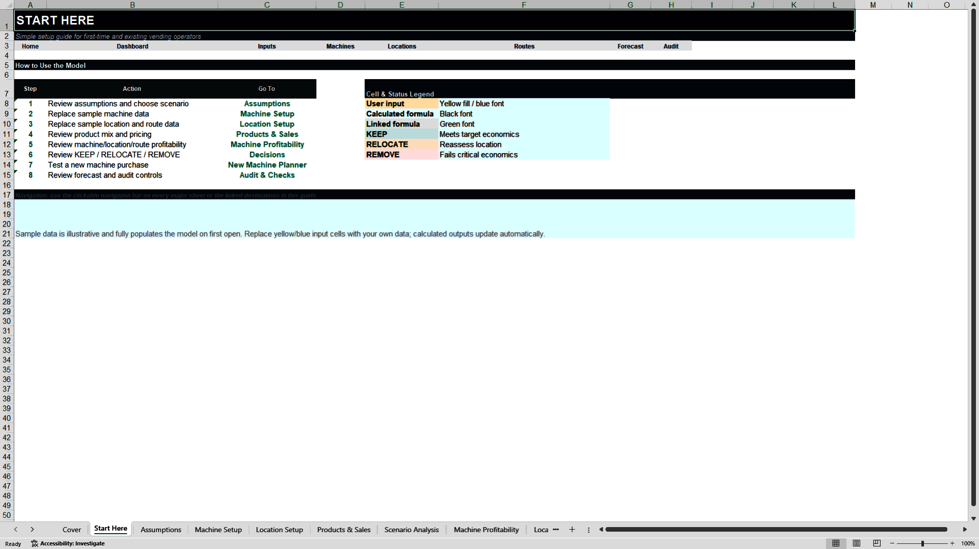 Vending Machine Profitability and Route Model (Excel template (XLSX)) Preview Image