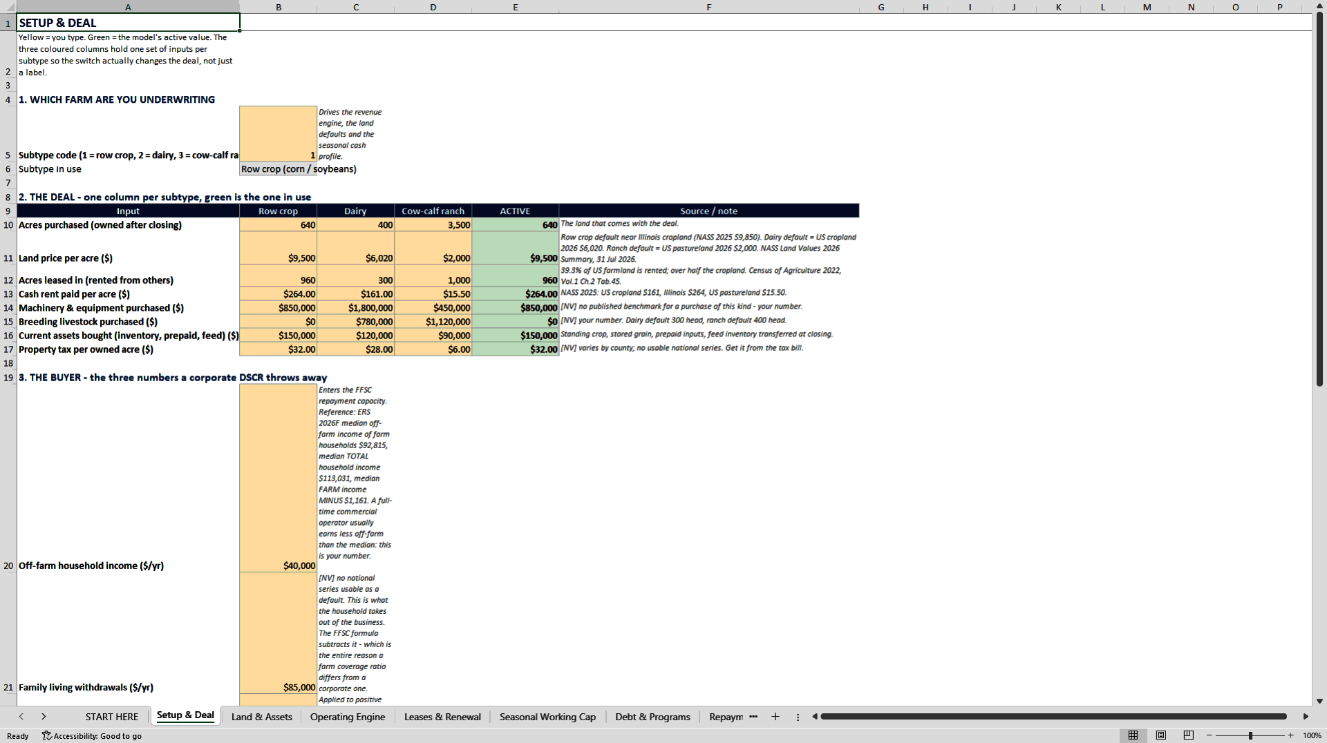 Farm & Ranch Acquisition Underwriting Model (Excel template (XLSX)) Preview Image