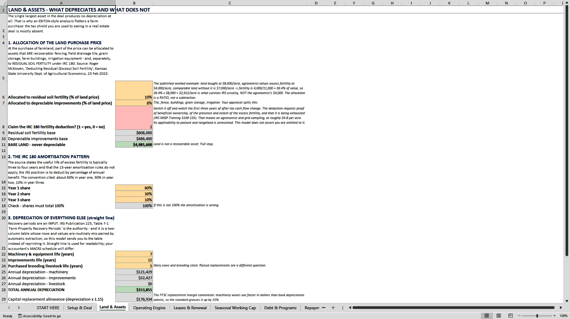 Farm & Ranch Acquisition Underwriting Model (Excel template (XLSX)) Preview Image