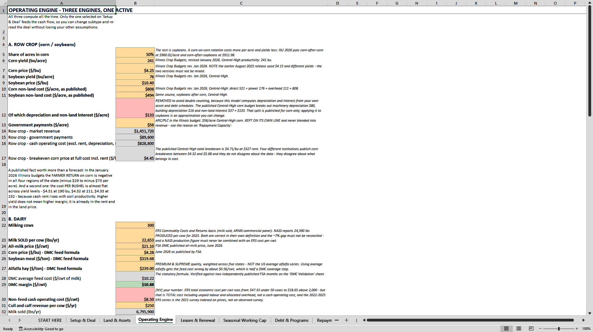 Farm & Ranch Acquisition Underwriting Model (Excel template (XLSX)) Preview Image