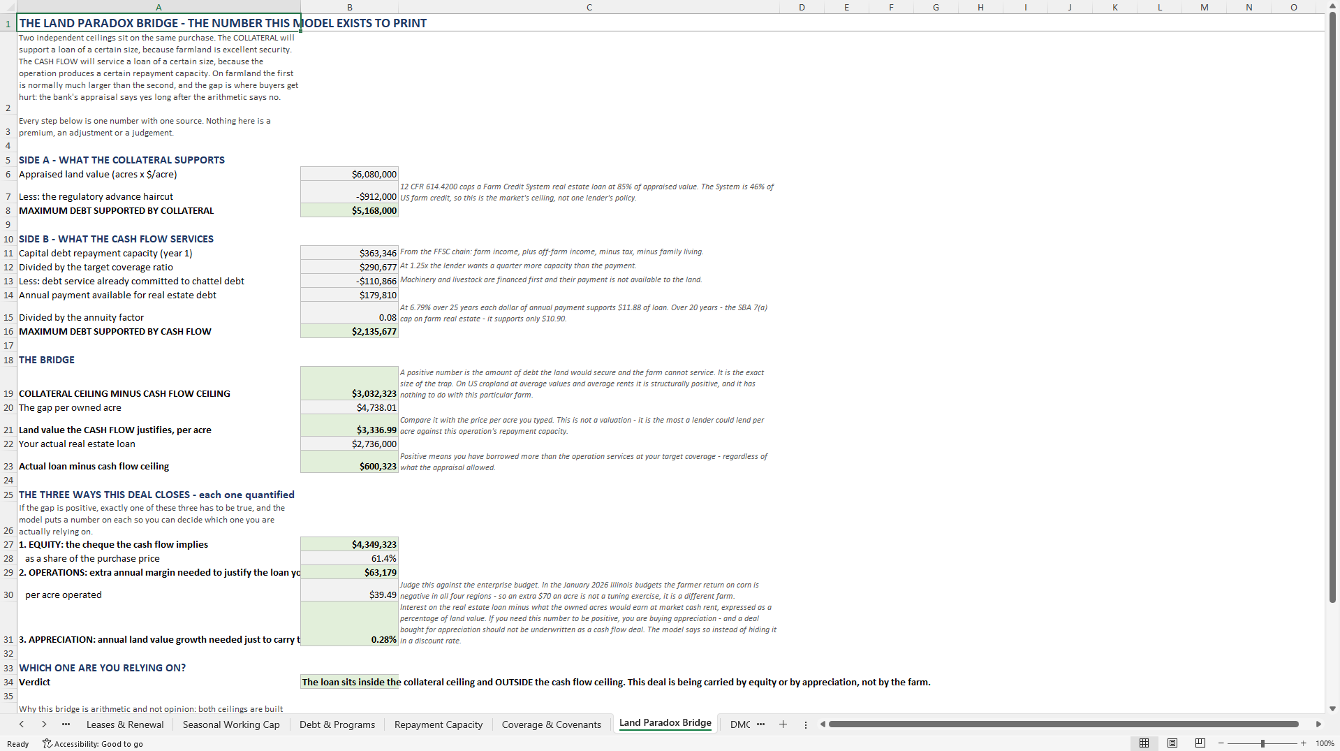 Farm & Ranch Acquisition Underwriting Model (Excel template (XLSX)) Preview Image
