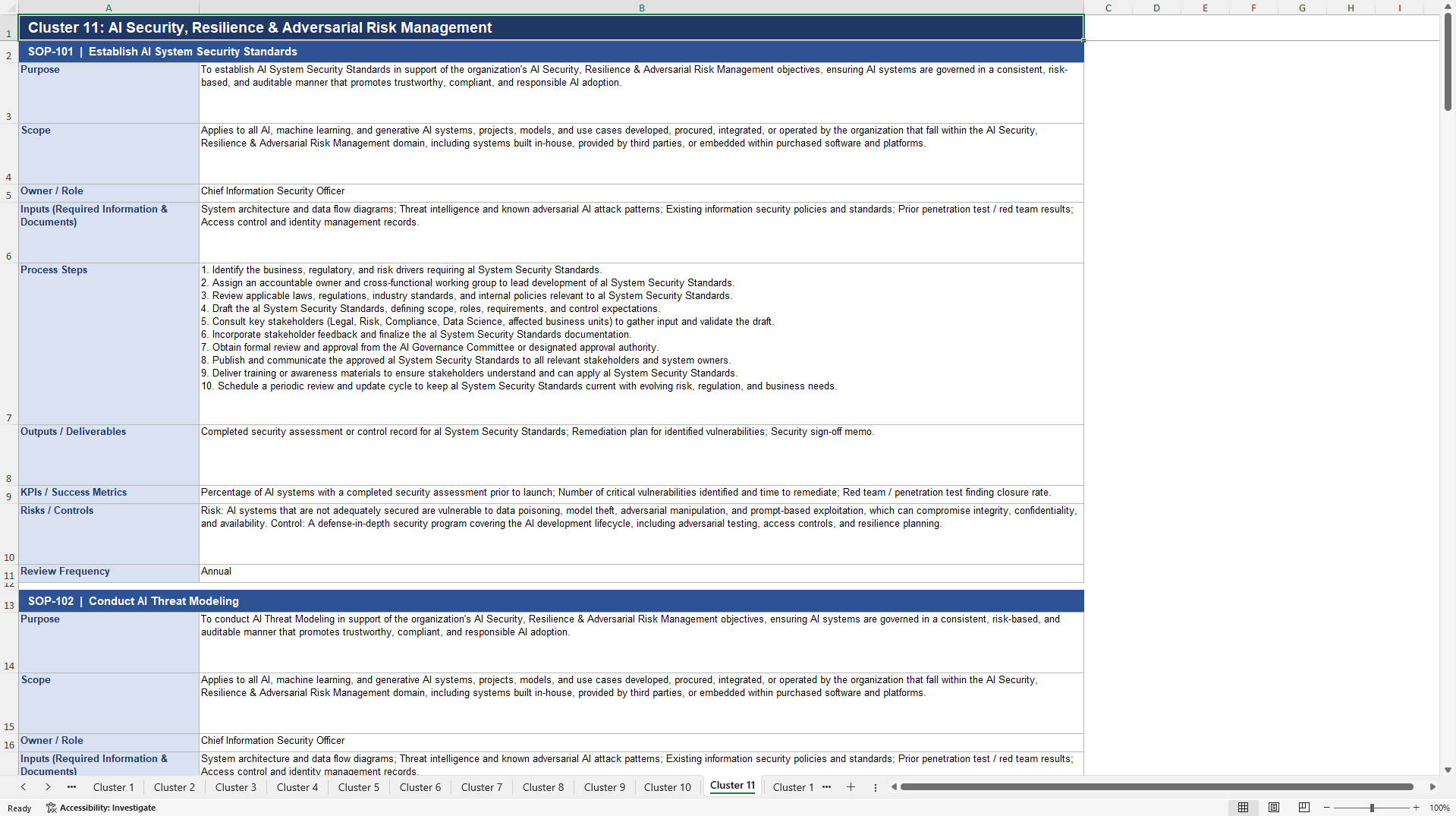 100+ AI Governance & Responsible AI SOPs (Excel template (XLSX)) Preview Image